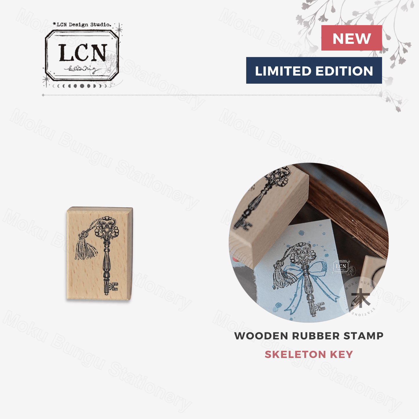 LCN Design Studio - Wooden Rubber Stamp - Skeleton Key