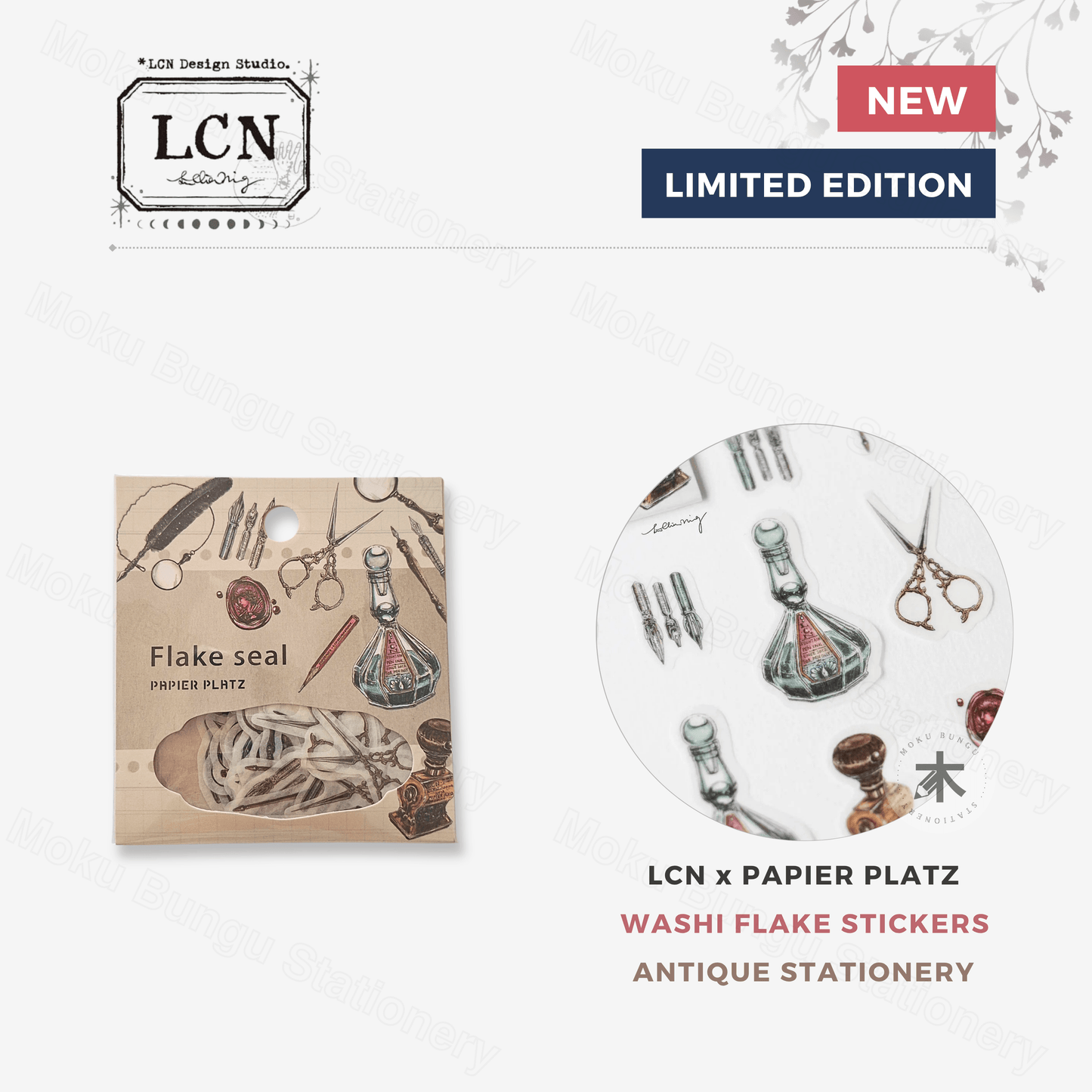 LCN Design Studio x Papier Platz - Washi Flake Stickers - Antique Stationery