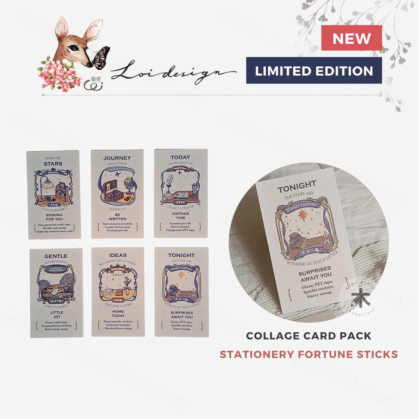 Loi Design - Foil-Stamped Collage Card Pack - Stationery Fortune Sticks