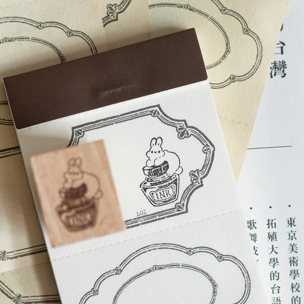 Loi Design - Wooden Rubber Stamp - Rabbit with Inkwell