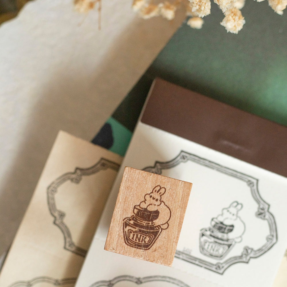 Loi Design - Wooden Rubber Stamp - Rabbit with Inkwell