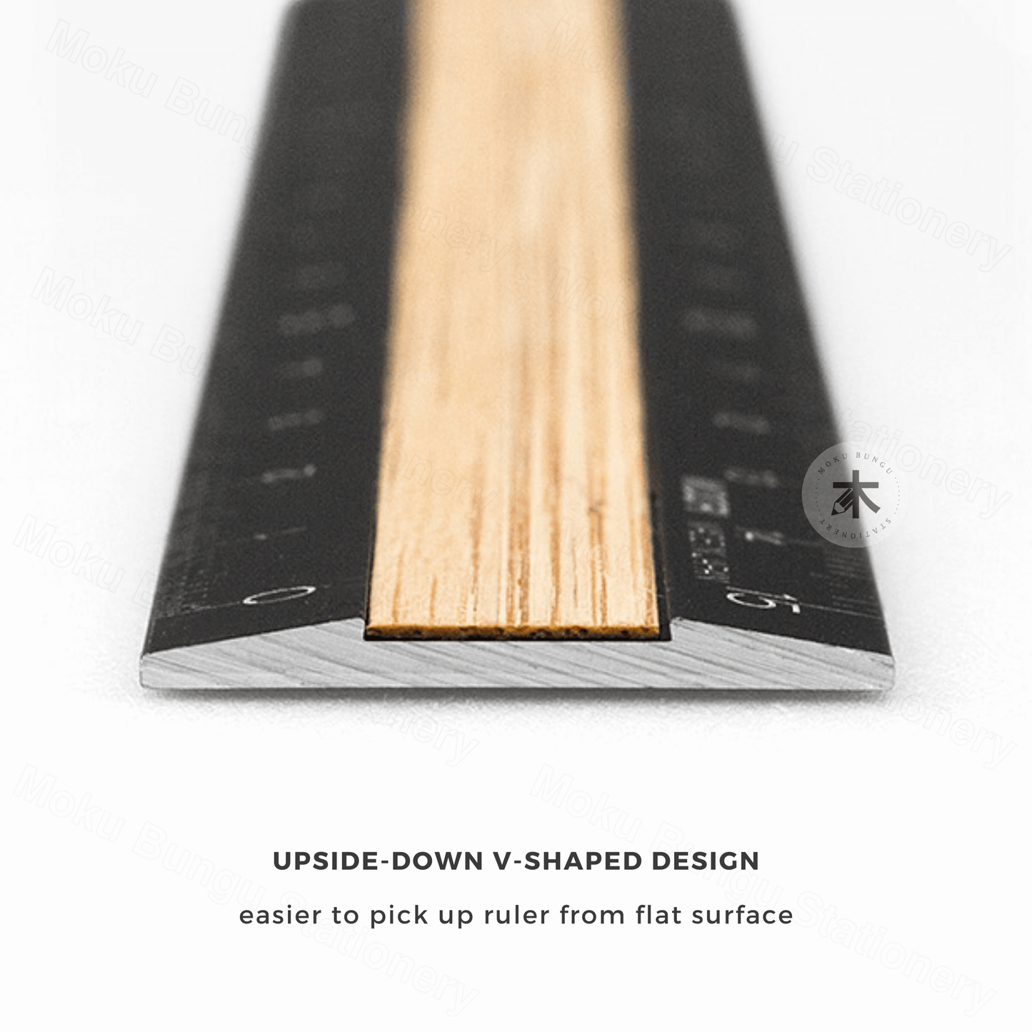 Midori - Aluminium Wooden Ruler - 15cm - Black Aluminium/Light Wood