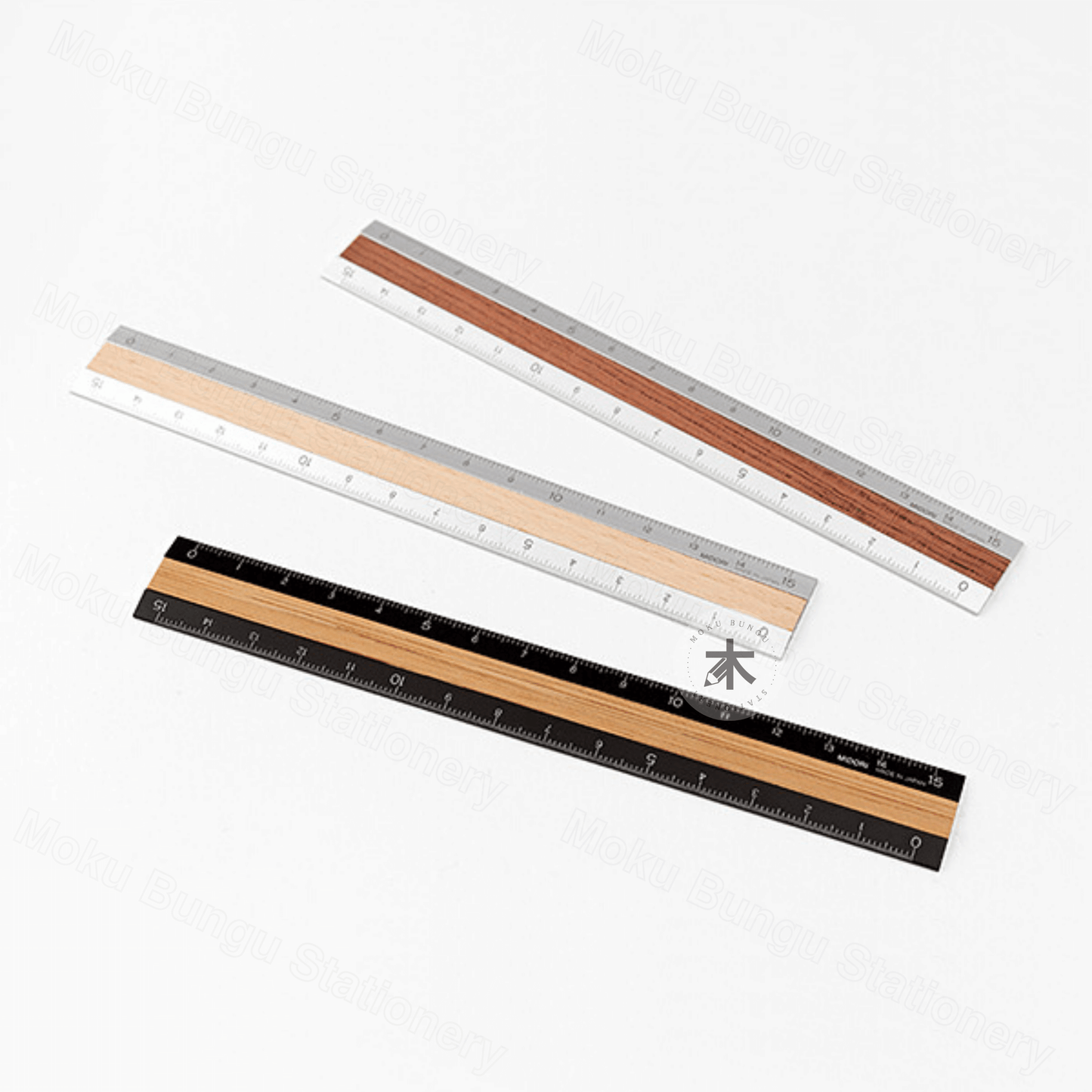 Midori - Aluminium Wooden Ruler - 15cm - Black Aluminium/Light Wood