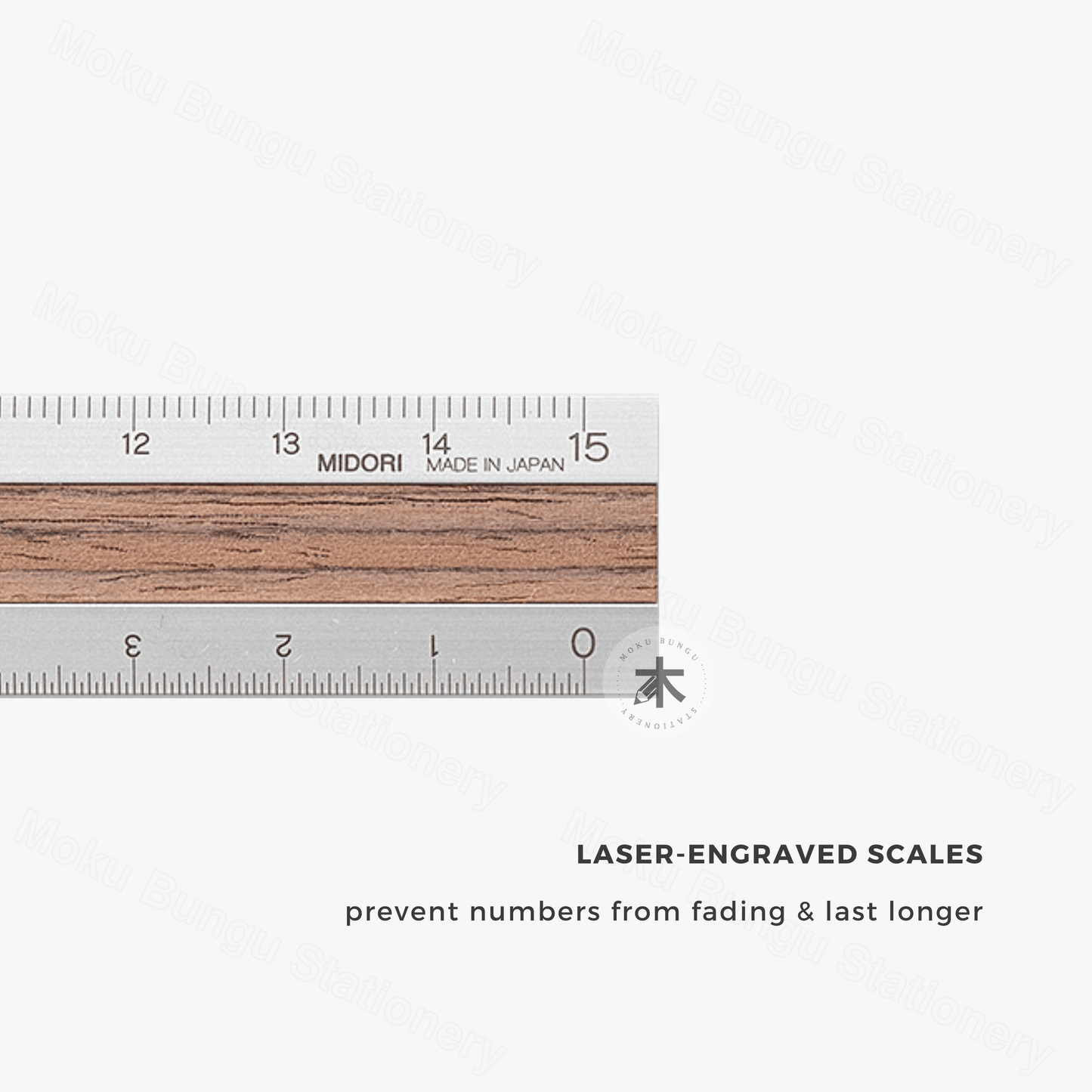 Midori - Aluminium Wooden Ruler - 15cm - Silver Aluminium/Dark Wood