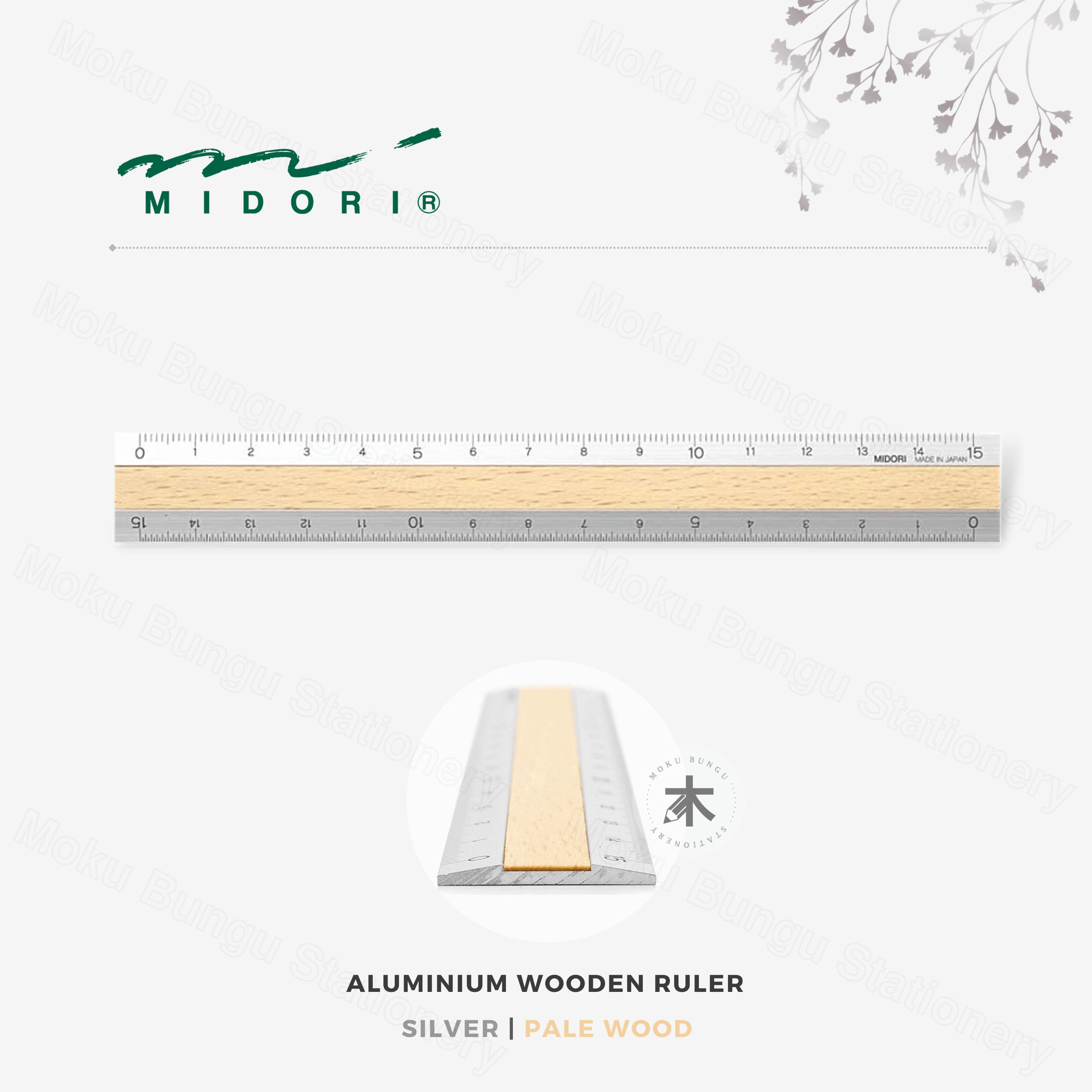 Midori - Aluminium Wooden Ruler - 15cm - Silver Aluminium/Pale Wood ...