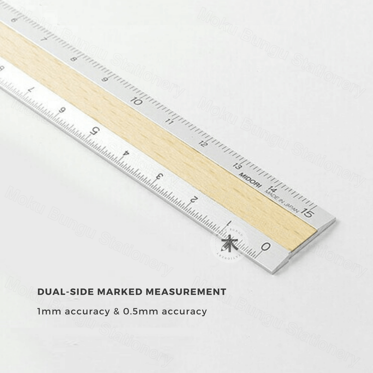 Midori - Aluminium Wooden Ruler - 15cm - Silver Aluminium/Pale Wood