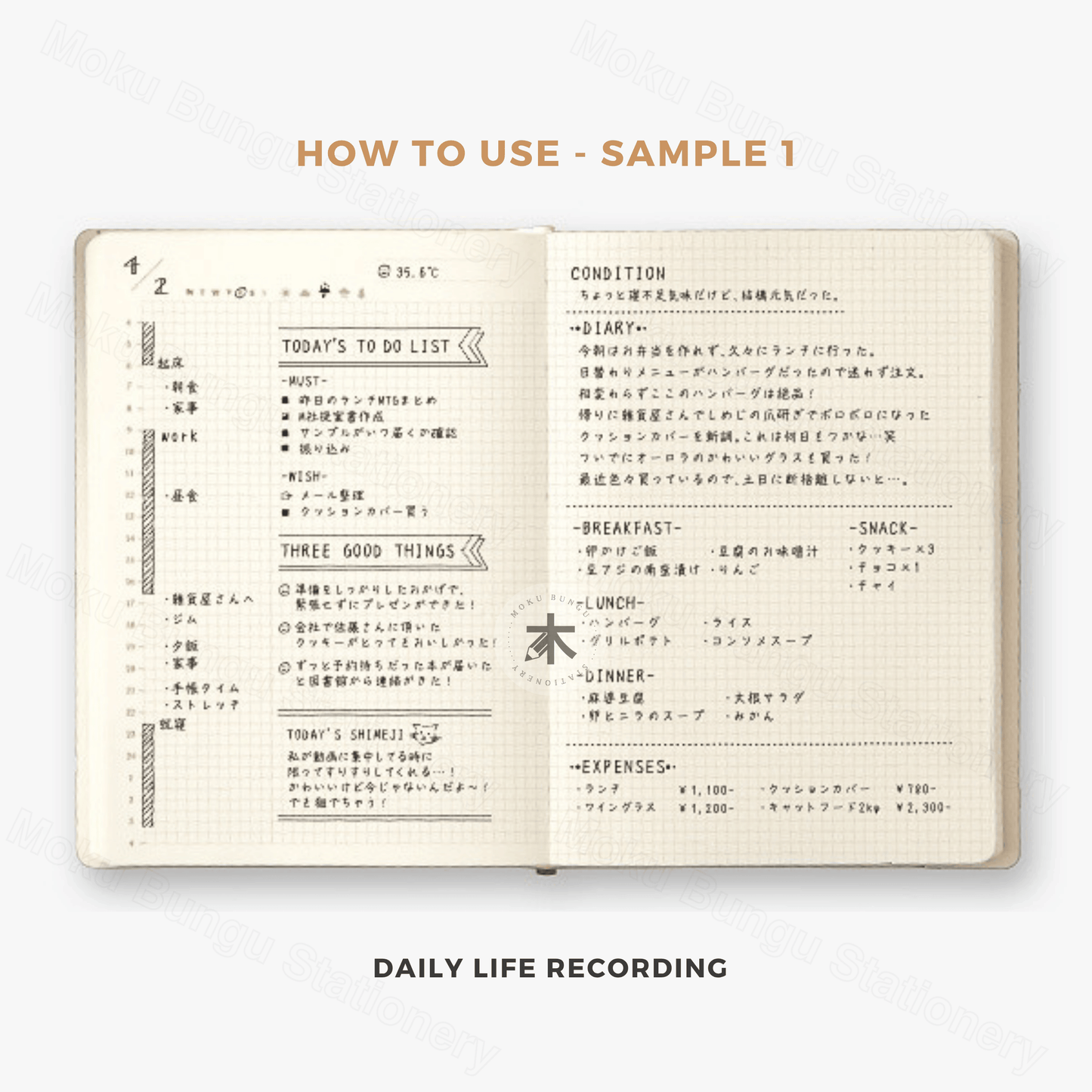Midori - Hibino - Free Diary - 1 Day 2 Pages - A6 - Brown