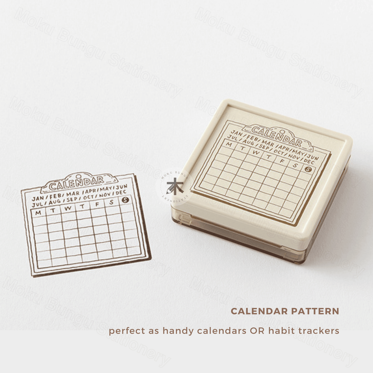 Midori - Paintable Pre-inked Stamp - Calendar - Monday Start (Soft Brown Ink)