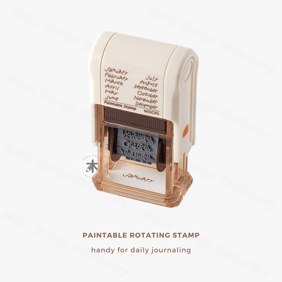 Midori - Paintable Self-Inking Rotating Stamp - 12 Months (Soft Brown Ink)