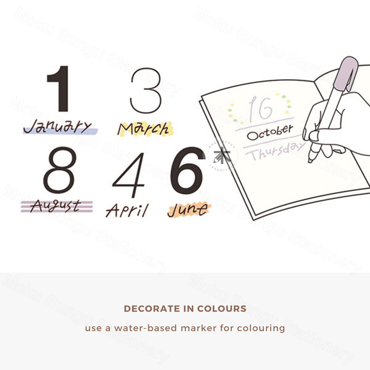 Midori - Paintable Self-Inking Rotating Stamp - 12 Months (Soft Brown Ink)