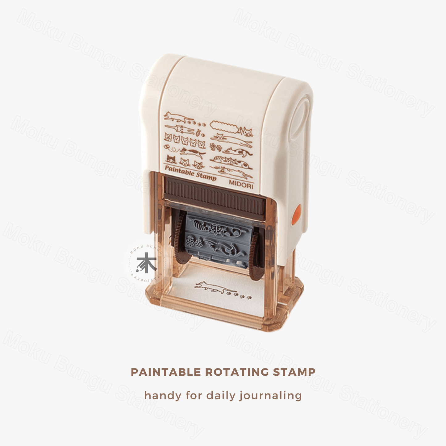 Midori - Paintable Self-Inking Rotating Stamp - Cat (Soft Brown Ink)