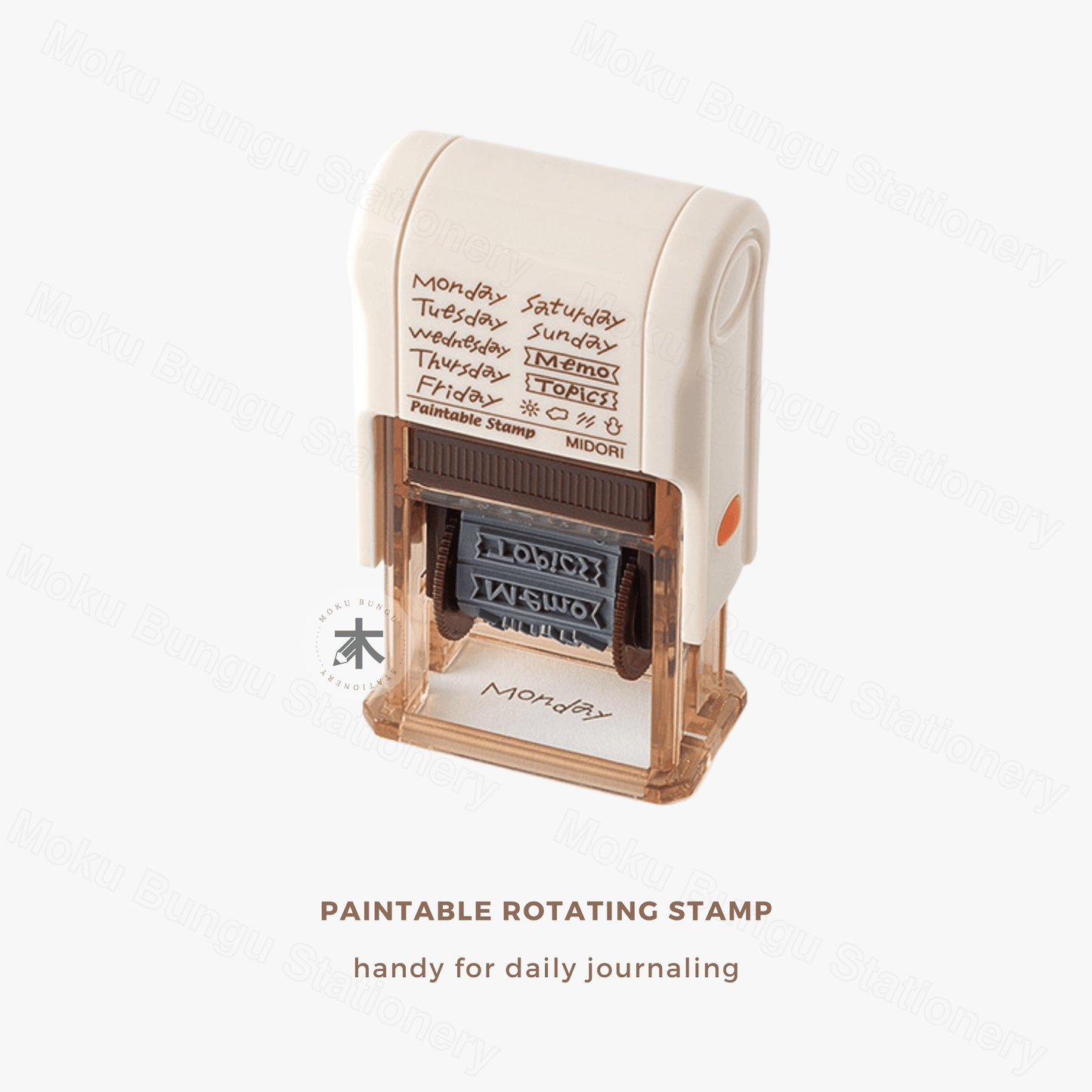 Midori - Paintable Self-Inking Rotating Stamp - Days of the Week (Soft Brown Ink)