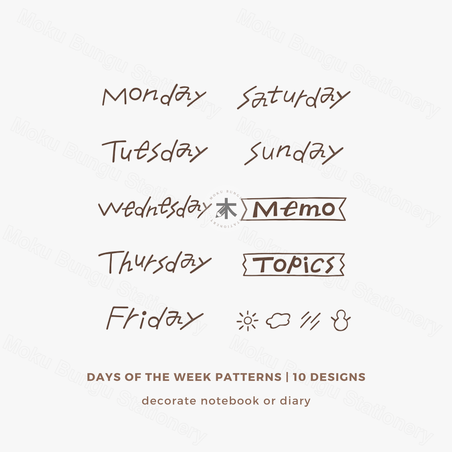 Midori - Paintable Self-Inking Rotating Stamp - Days of the Week (Soft Brown Ink)