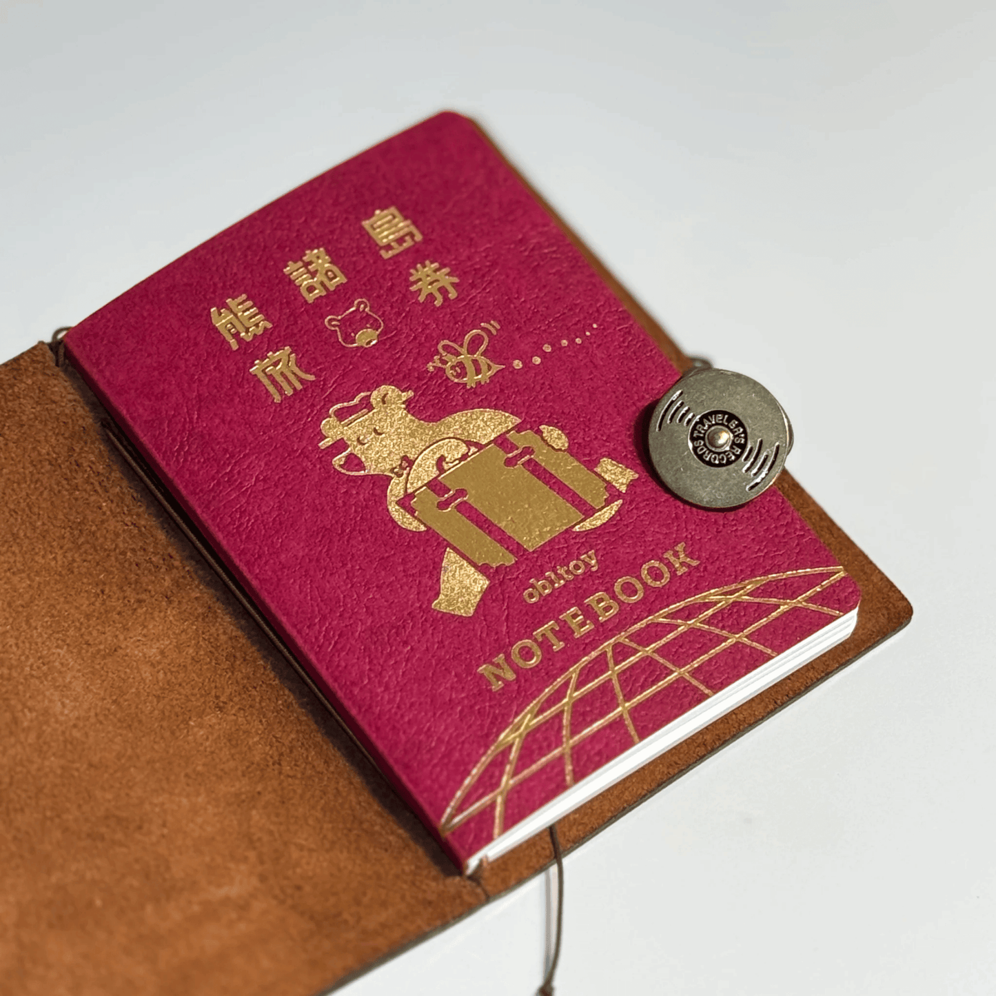 Rokkaku x Ob1toy - Foil-Stamped Notebook - Passport Style - Earth Tours - Red Cover