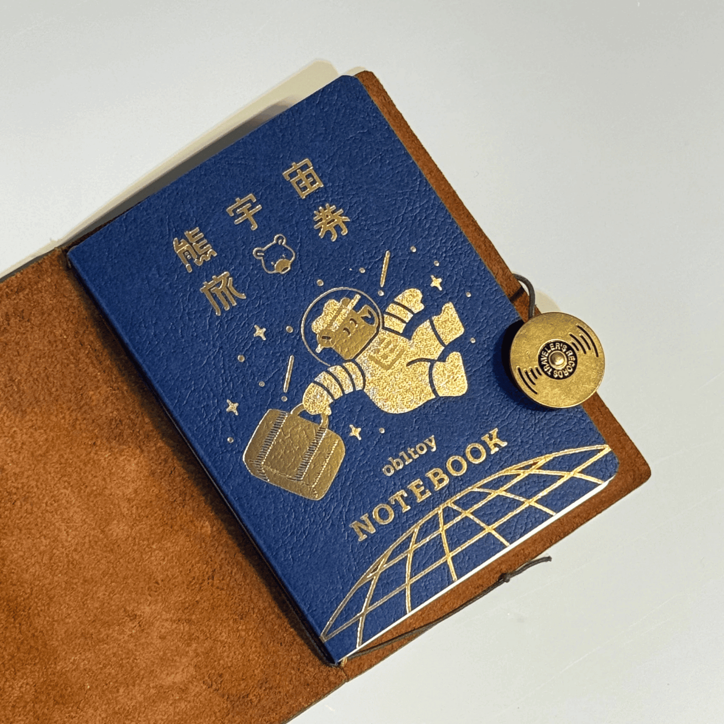 Rokkaku x Ob1toy - Foil-Stamped Notebook - Passport Style - Galaxy Tours - Blue Cover