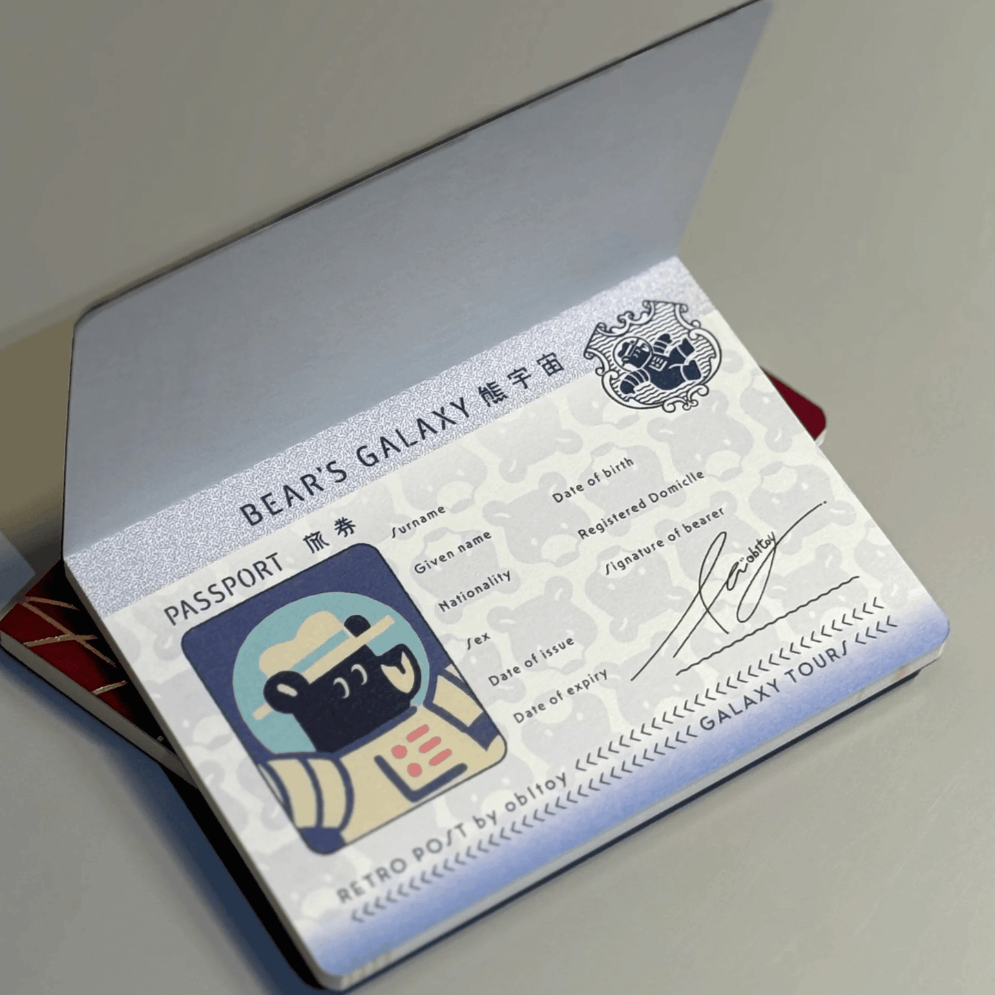 Rokkaku x Ob1toy - Foil-Stamped Notebook - Passport Style - Galaxy Tours - Blue Cover