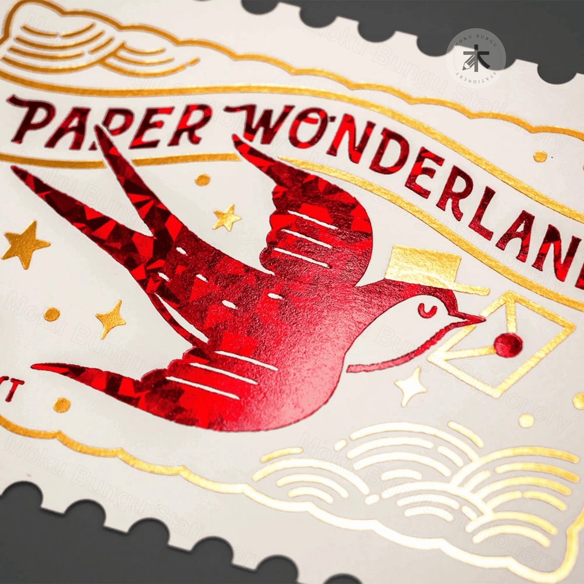 Rokkaku x Ob1toy - Foil-Stamped Postcard - Stamp Style - Swallow Bird