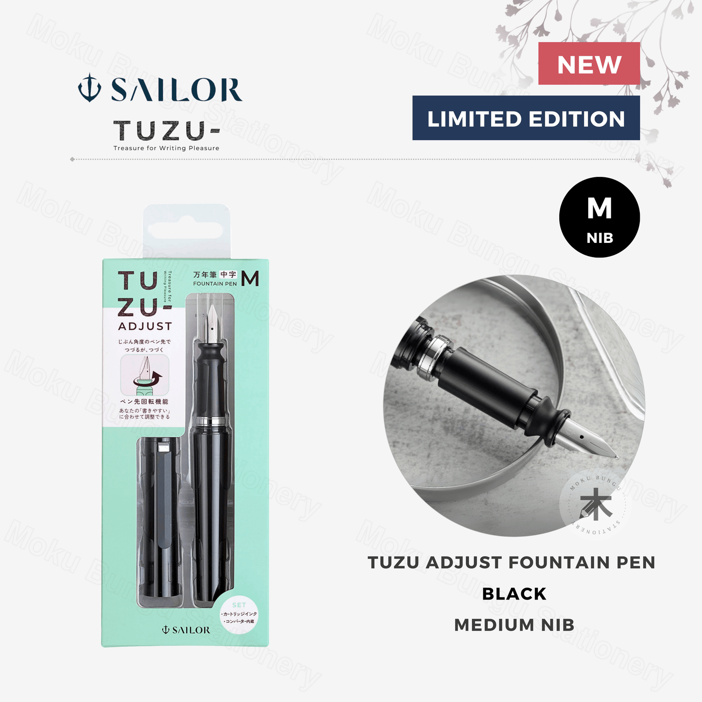 Sailor - TUZU Adjust Fountain Pen - Black - Medium Nib