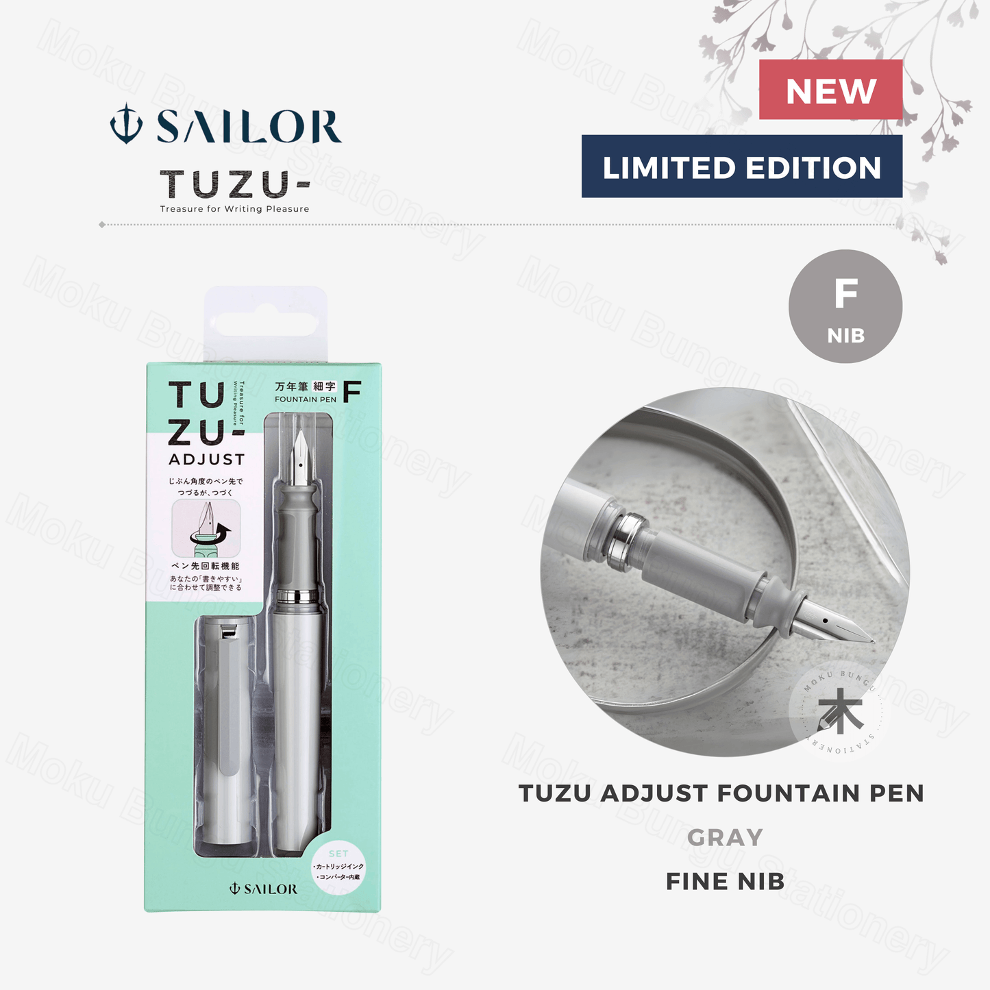 Sailor - TUZU Adjust Fountain Pen - Gray - Fine Nib