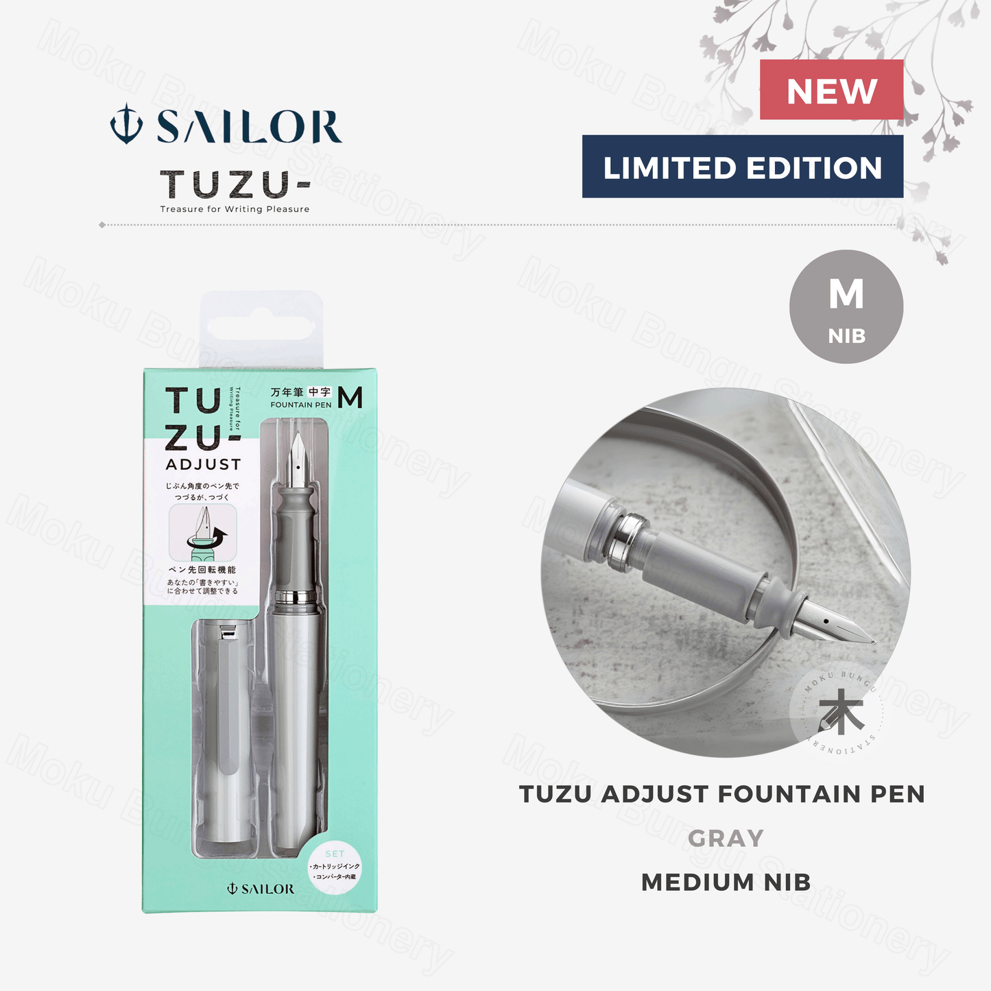 Sailor - TUZU Adjust Fountain Pen - Gray - Medium Nib