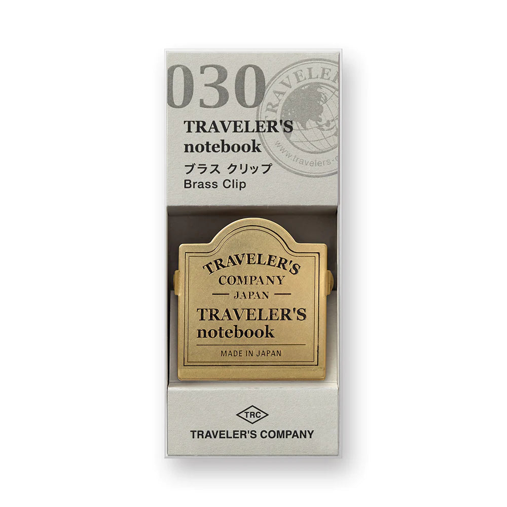 TRAVELER'S notebook Accessory - Regular & Passport Size - 030 Brass Clip - TRC Logo