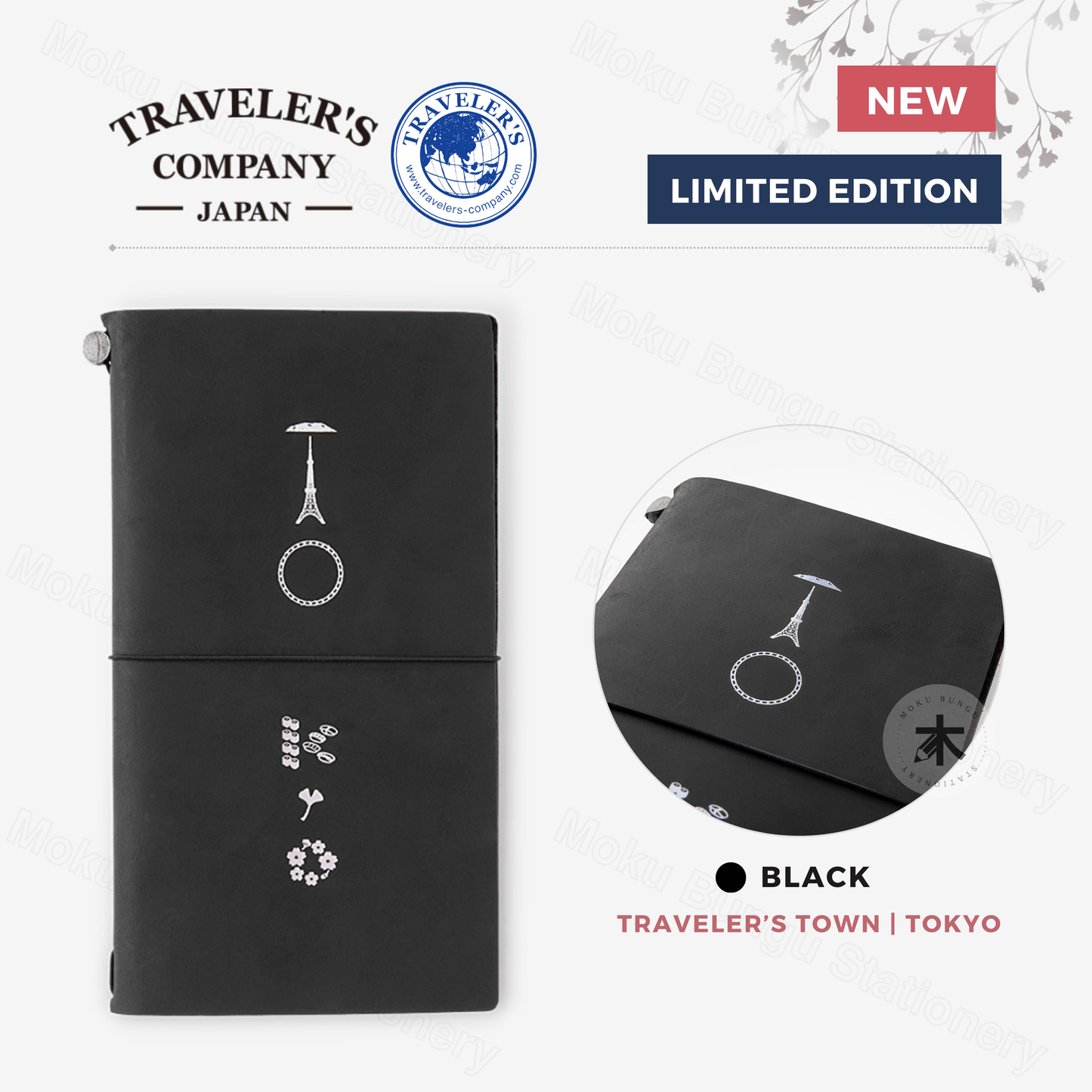 TRAVELER'S notebook Leather Cover Starter Kit - Regular Size - Black - Traveler's Town 2024 Limited - Tokyo