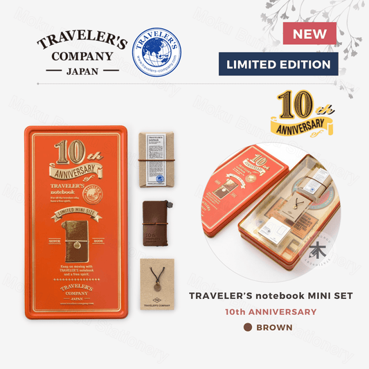 TRAVELER'S notebook Mini 10th Anniversary Can Set - Brown Leather - Red Tin Box