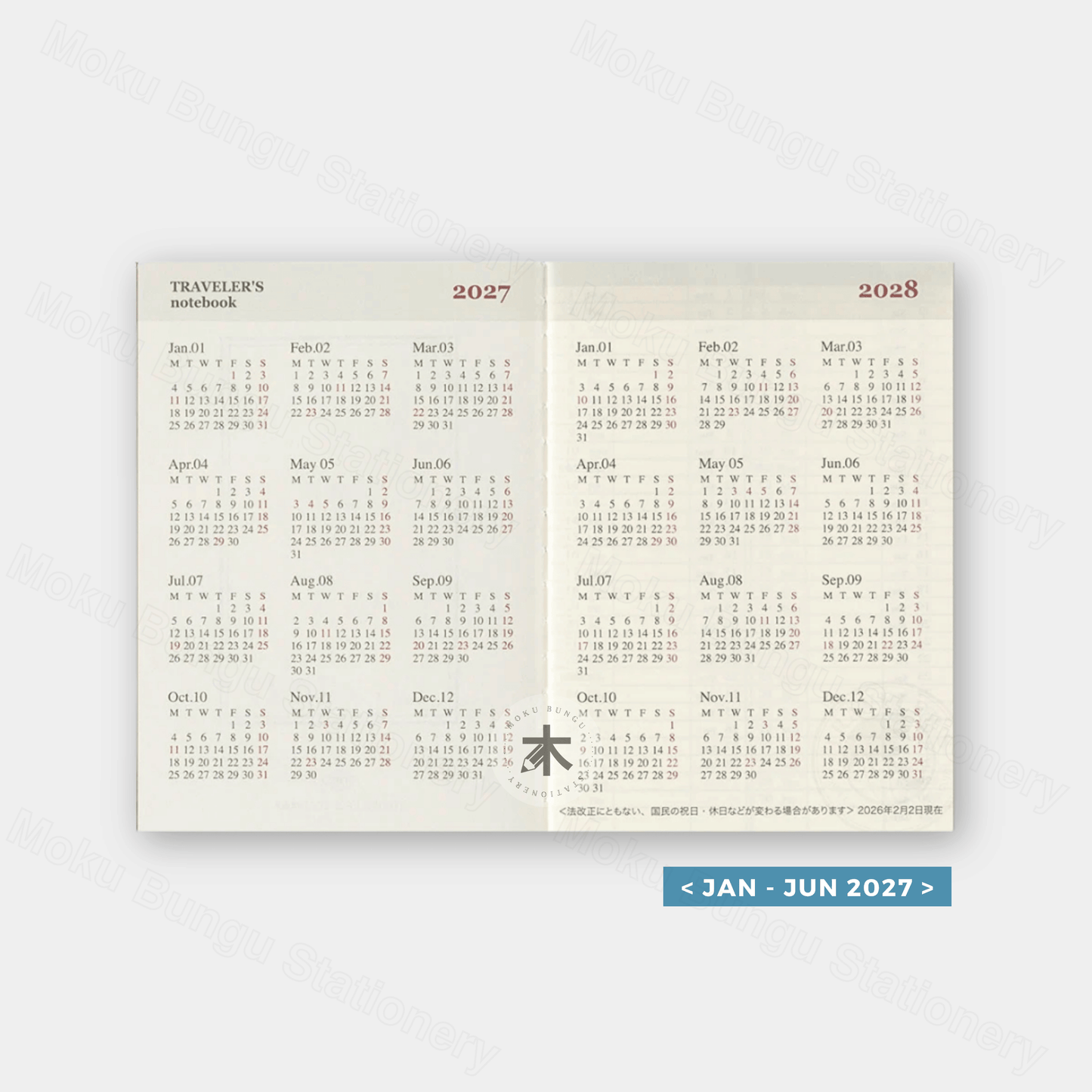 TRAVELER'S notebook Refill - Passport Size - 2027 Diary - Weekly Planner