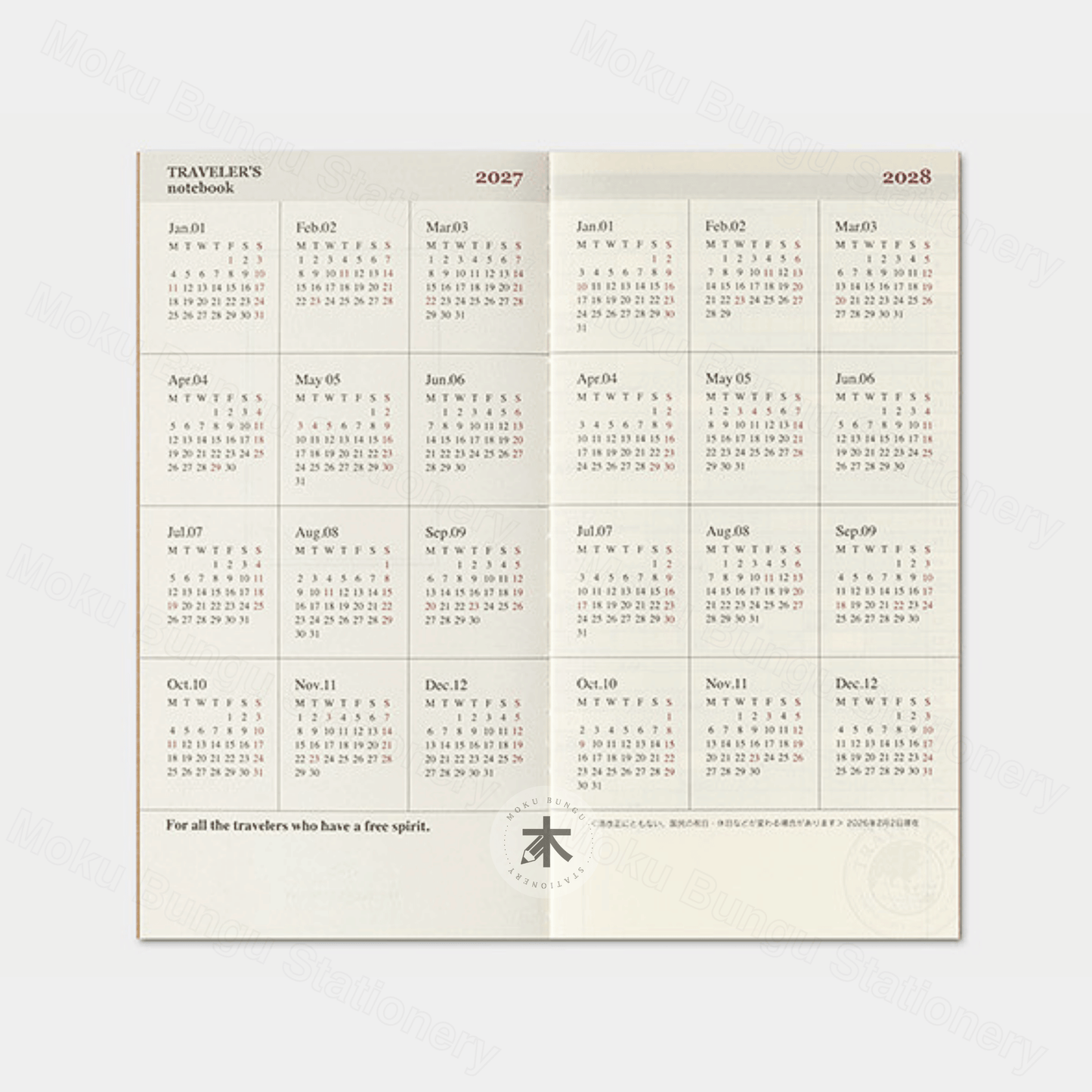 TRAVELER'S notebook Refill - Regular Size - 2027 Diary - Monthly Planner