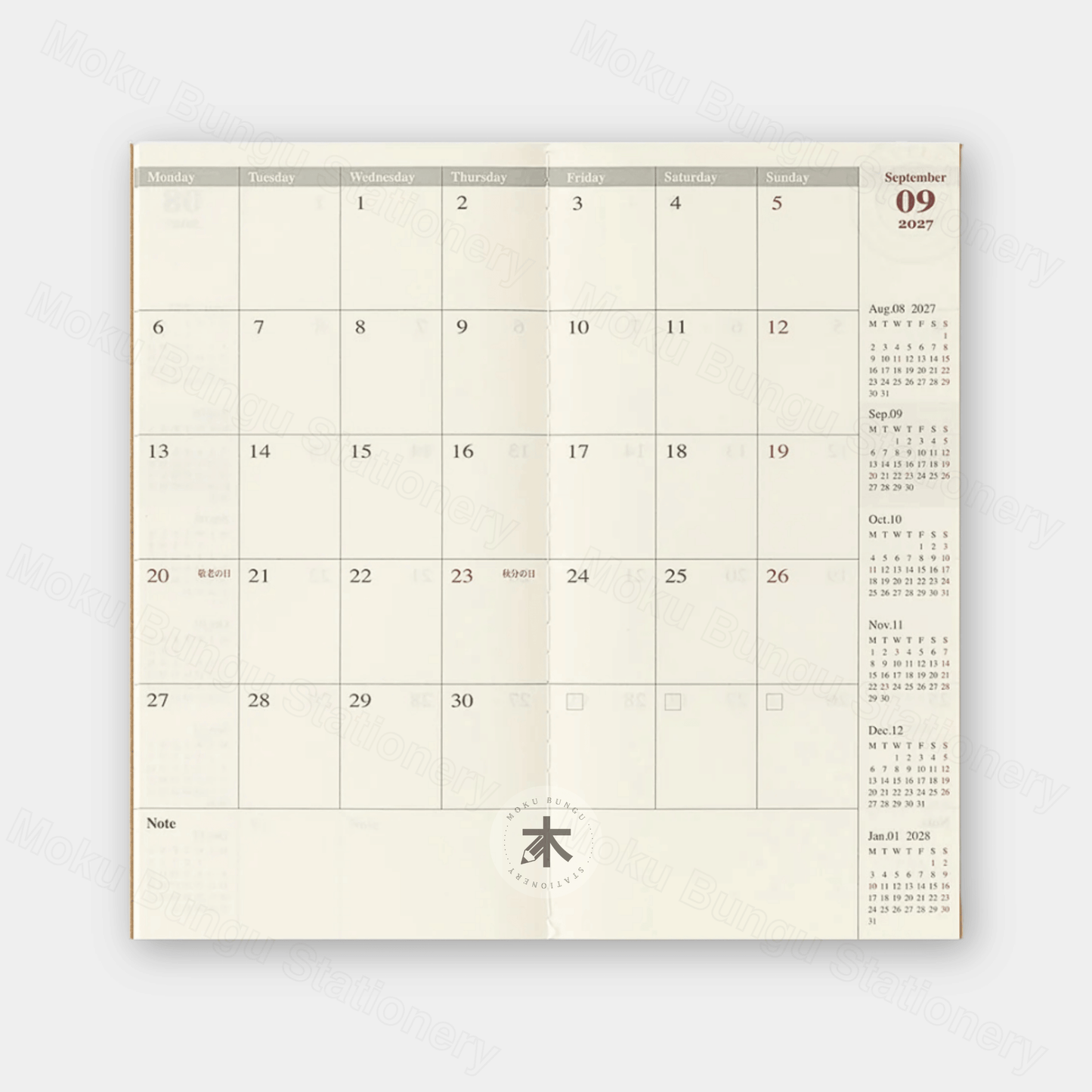TRAVELER'S notebook Refill - Regular Size - 2027 Diary - Monthly Planner
