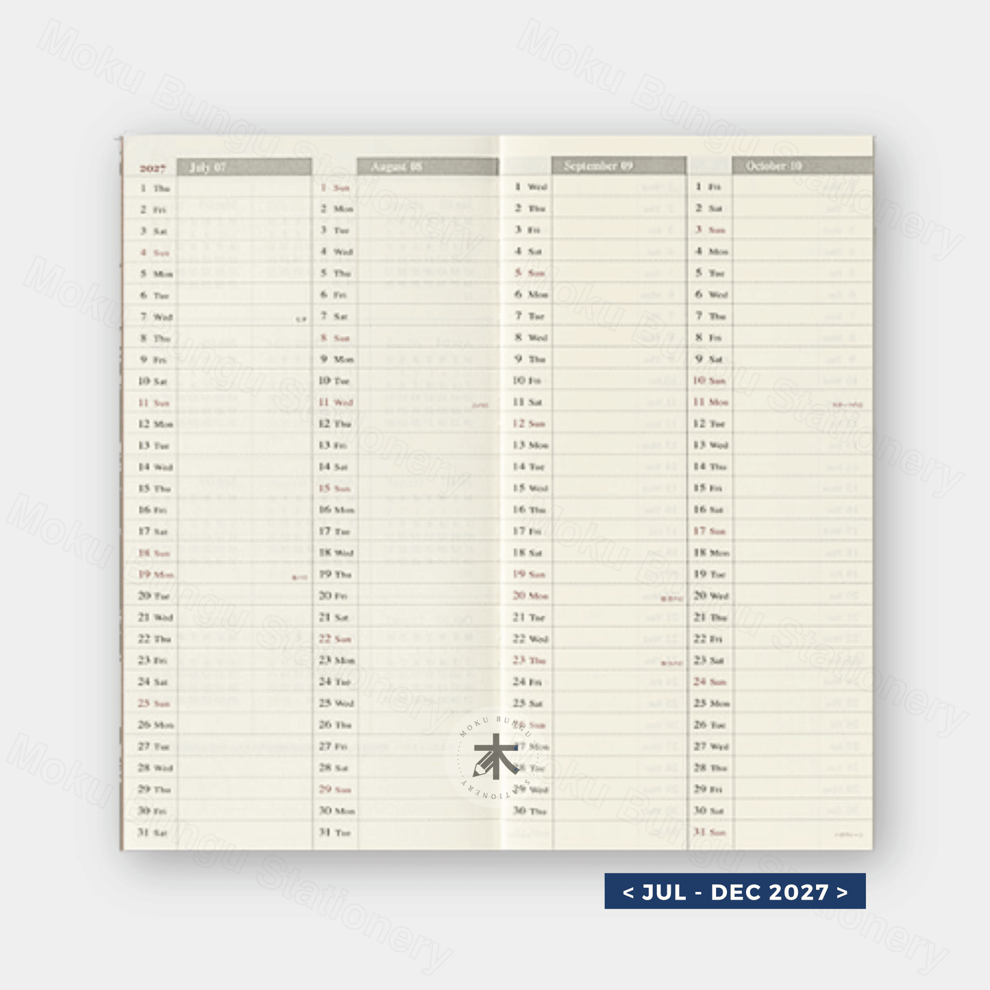 TRAVELER'S notebook Refill - Regular Size - 2027 Diary - Weekly + Memo Planner