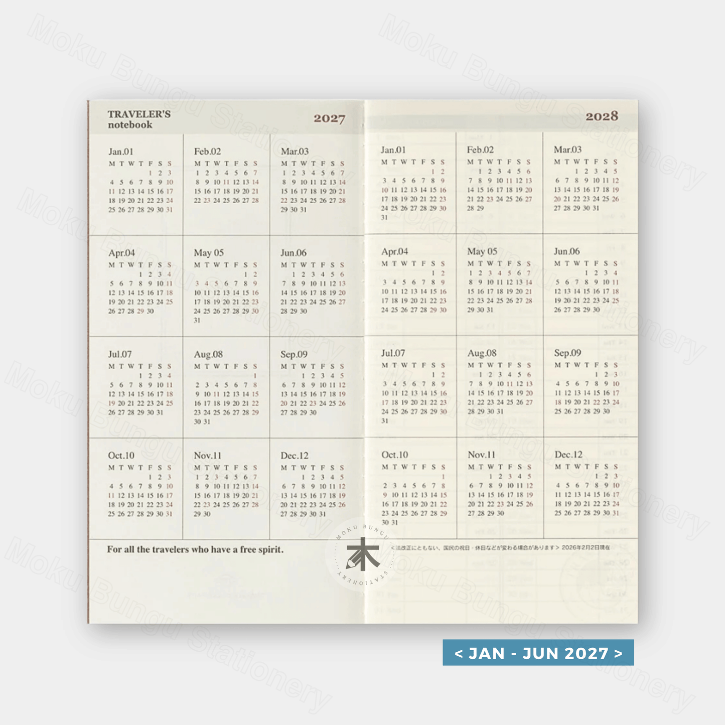 TRAVELER'S notebook Refill - Regular Size - 2027 Diary - Weekly + Memo Planner