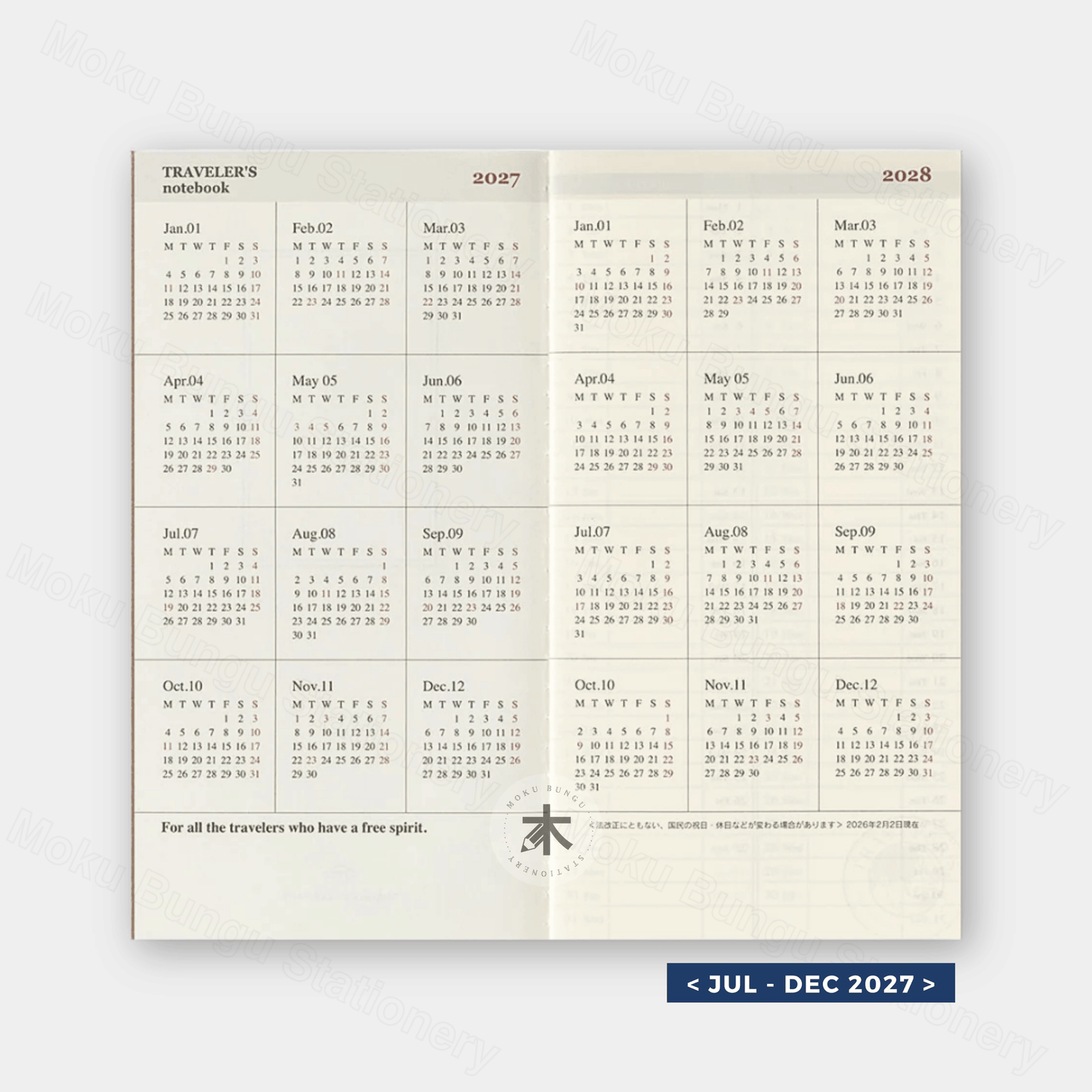 TRAVELER'S notebook Refill - Regular Size - 2027 Diary - Weekly + Memo Planner