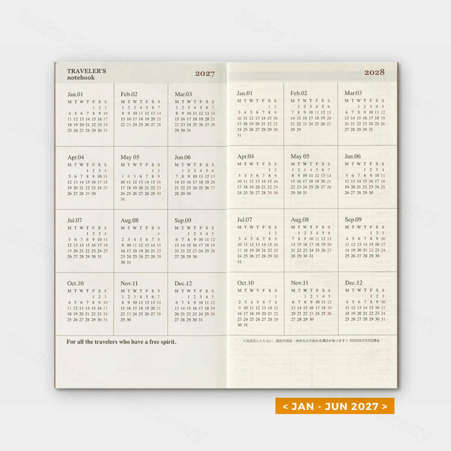 TRAVELER'S notebook Refill - Regular Size - 2027 Diary - Weekly Vertical Planner