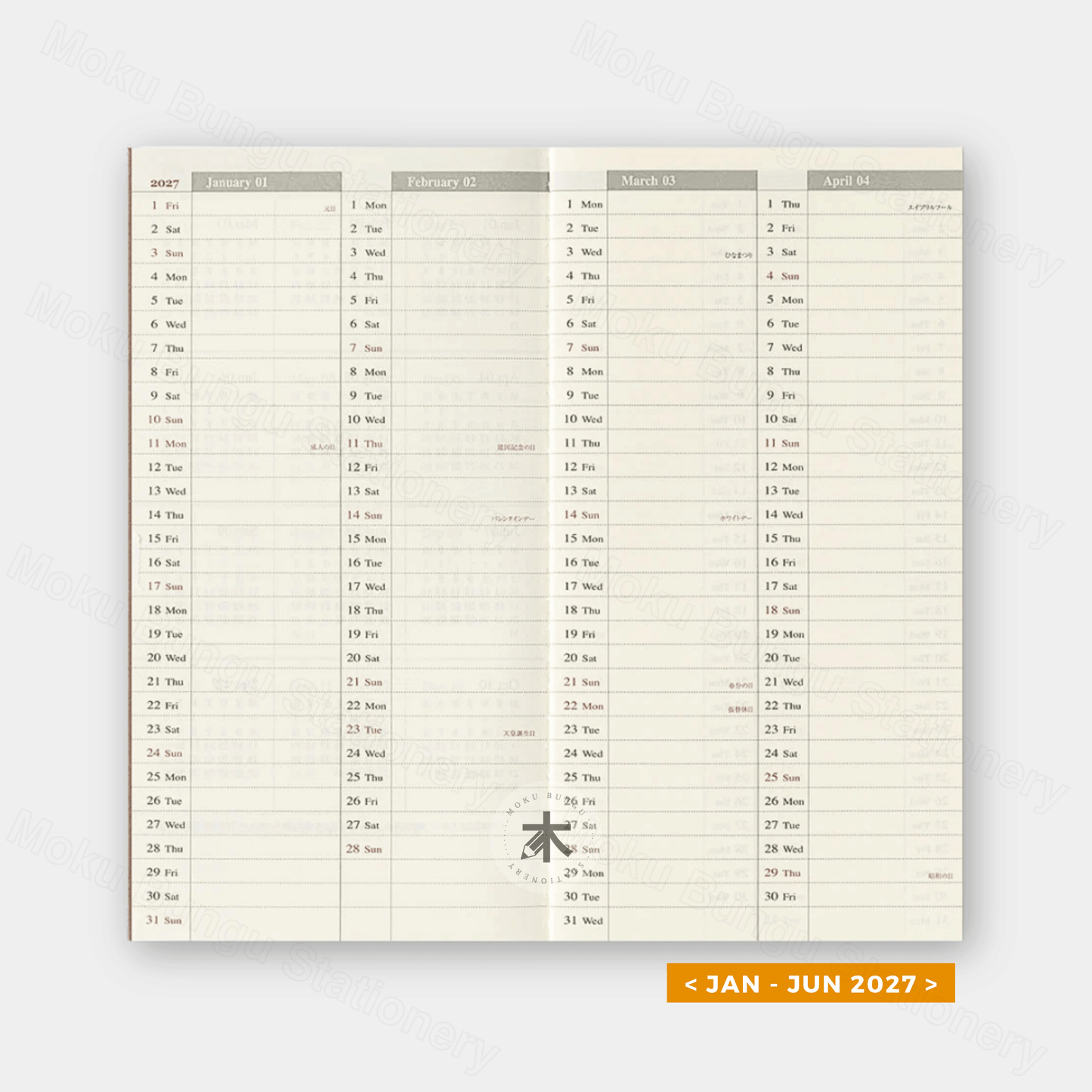 TRAVELER'S notebook Refill - Regular Size - 2027 Diary - Weekly Vertical Planner