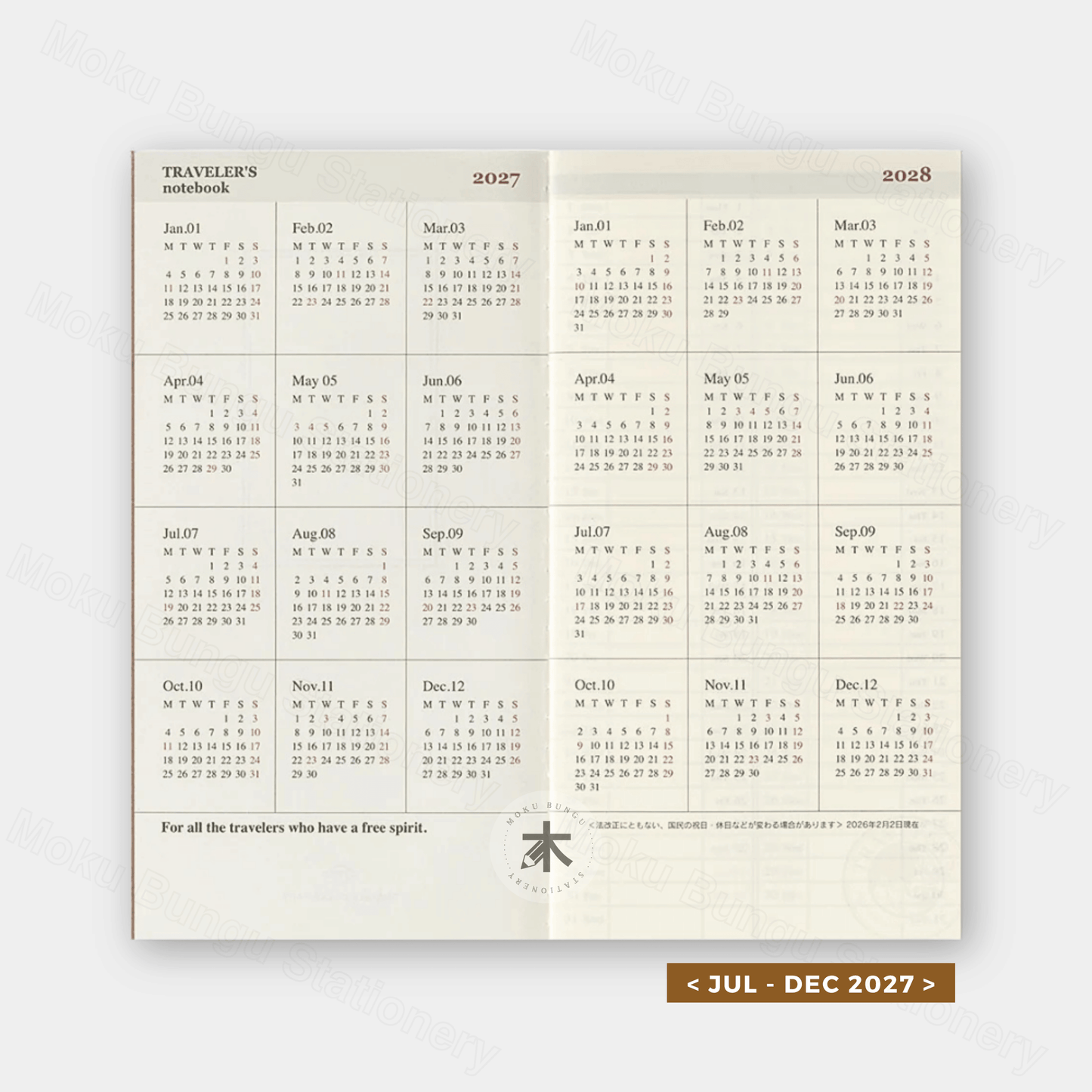 TRAVELER'S notebook Refill - Regular Size - 2027 Diary - Weekly Vertical Planner
