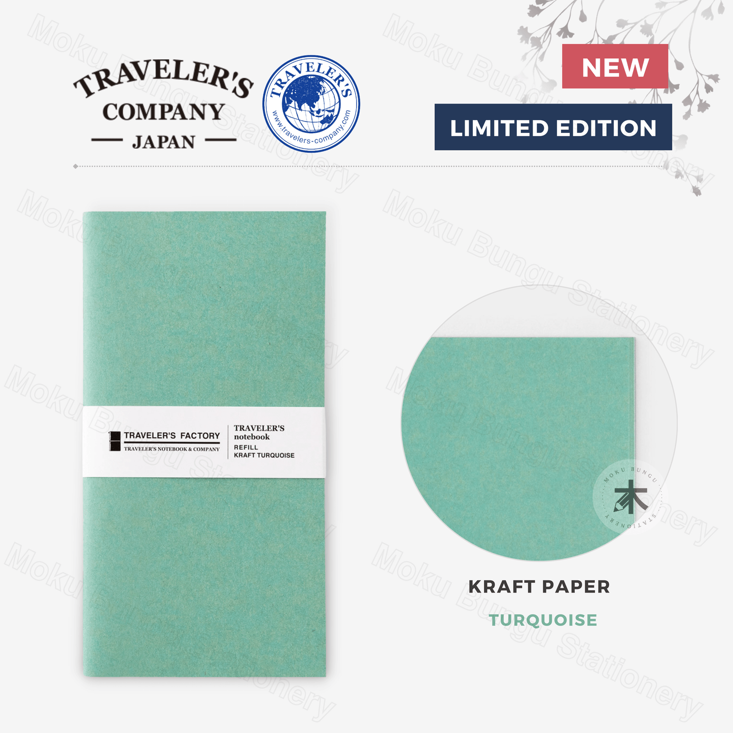 TRAVELER'S notebook Refill - Regular Size - Traveler's Factory Original Colour - Kraft Paper - Turquoise