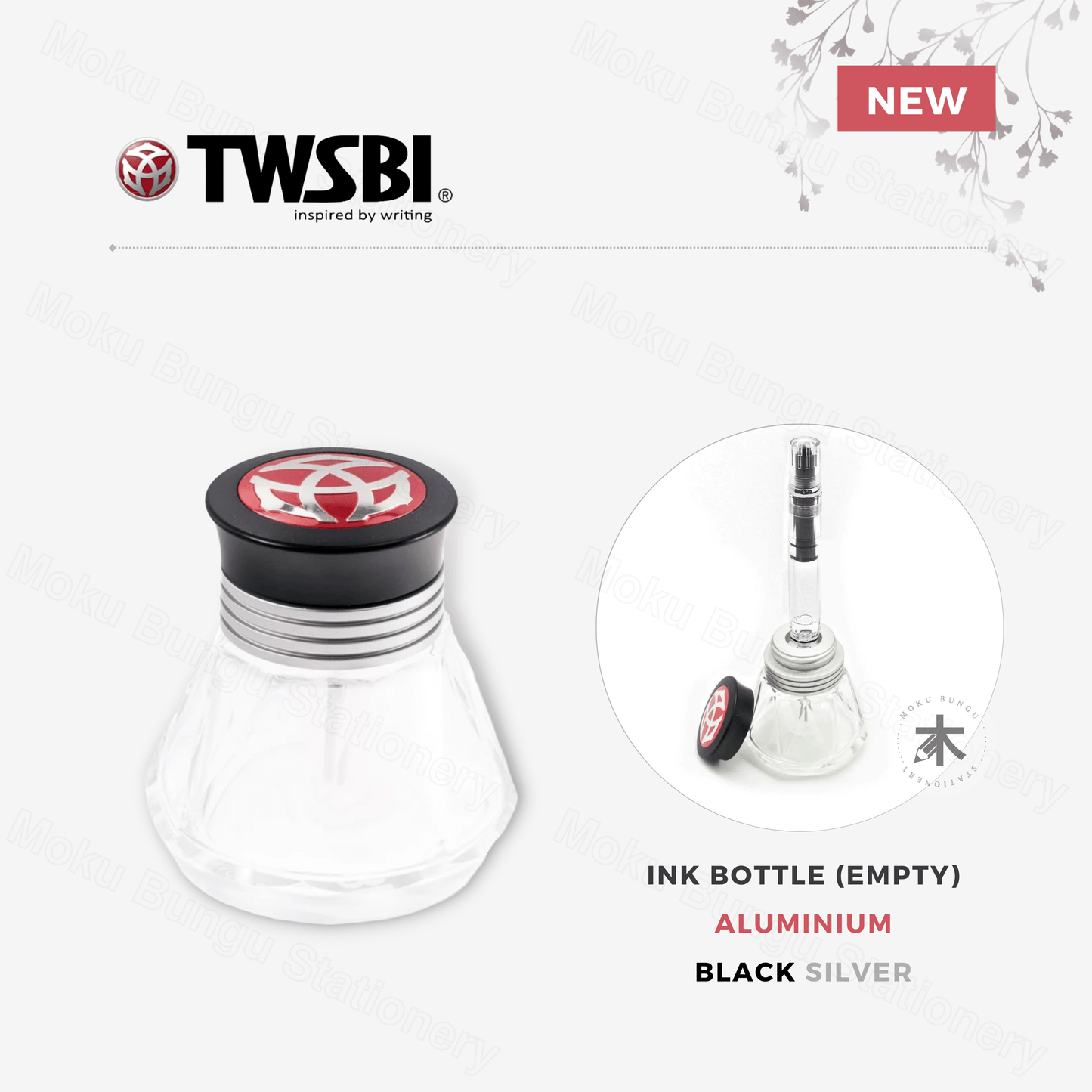 TWSBI Diamond 50 Ink Bottle (Empty) - Aluminium - Black Silver