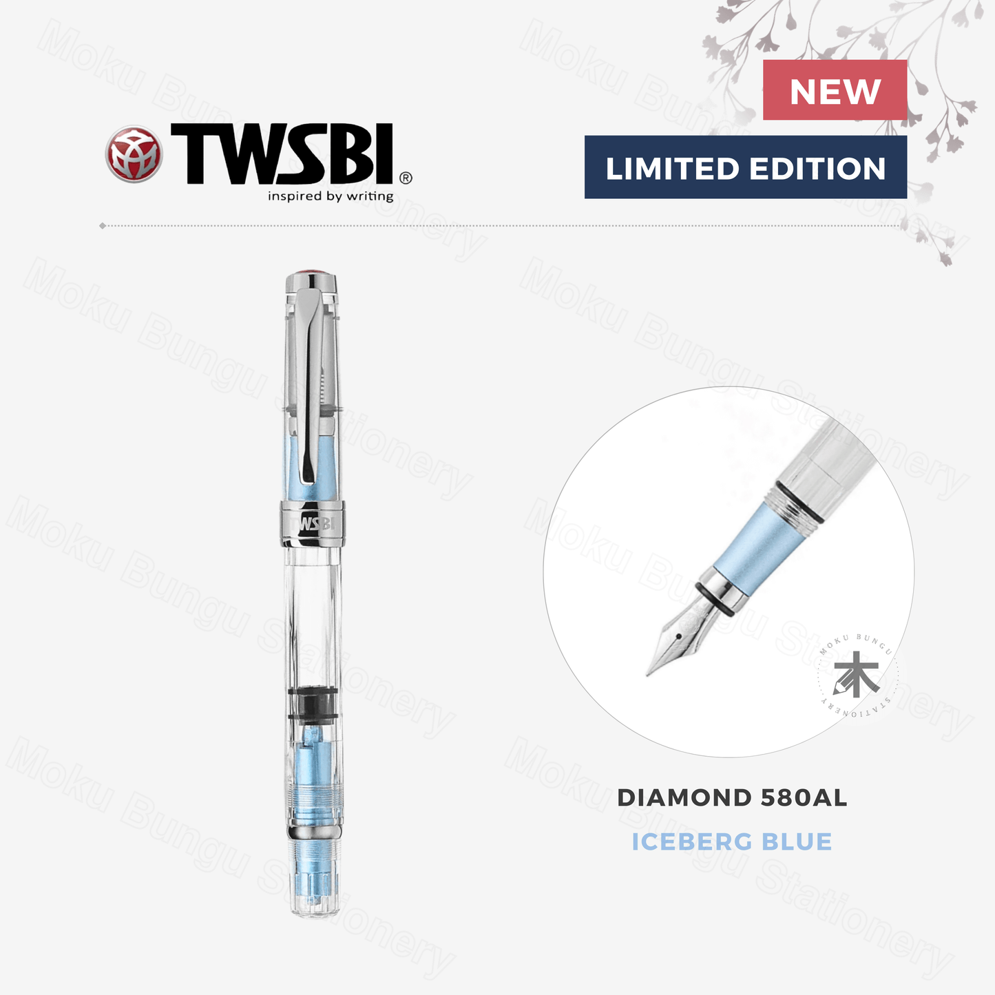 TWSBI Diamond 580AL Fountain Pen - Iceberg Blue - Fine Nib