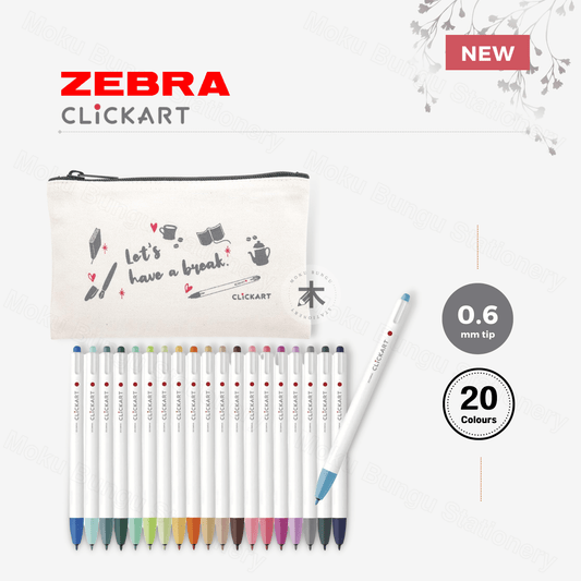 Zebra ClickArt Retractable Marker Pen - 0.6mm - 20 Colour Set + Pen Pouch