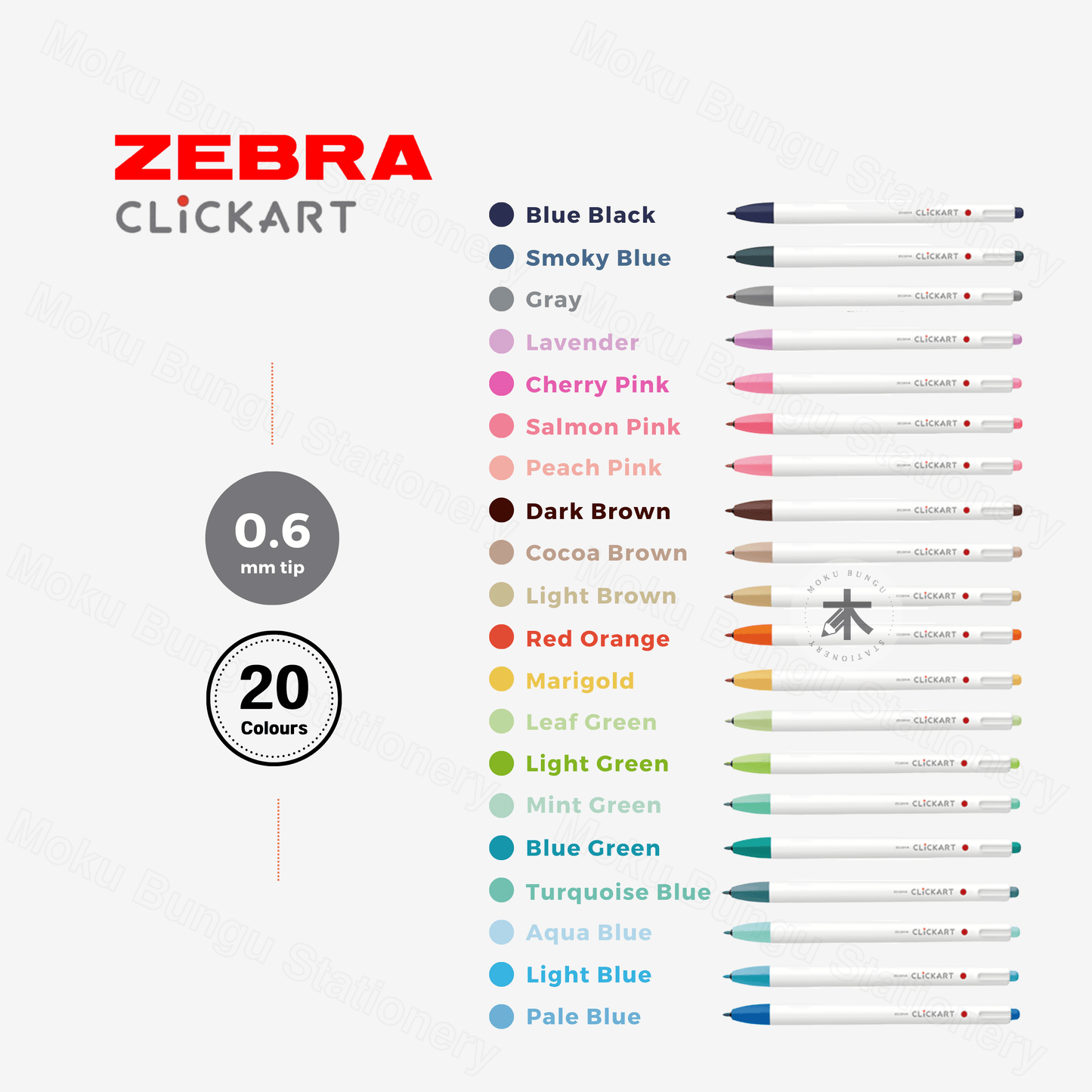 Zebra ClickArt Retractable Marker Pen - 0.6mm - 20 Colour Set + Pen Pouch