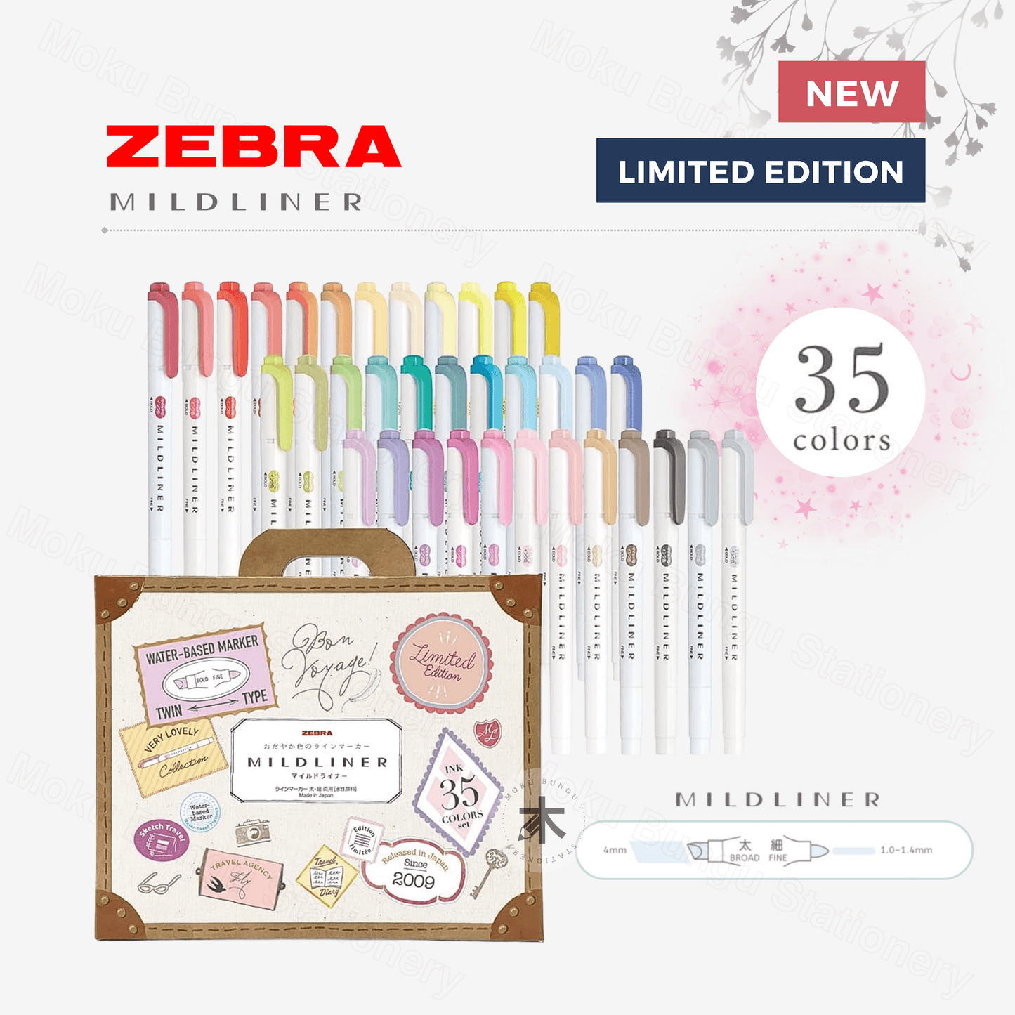Zebra - Mildliner Double-Sided Pastel Highlighter - 35 Colour Box Set