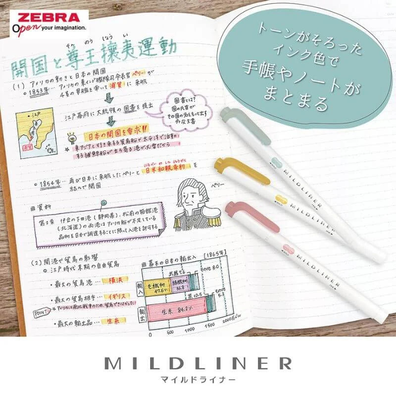Zebra - Mildliner Double-Sided Pastel Highlighter - 5 Colour Set - Calm