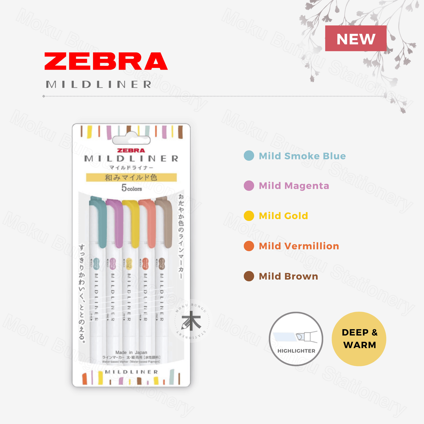 Zebra - Mildliner Double-Sided Pastel Highlighter - 5 Colour Set - Deep & Warm