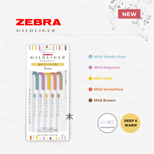 Zebra - Mildliner Double-Sided Pastel Highlighter - 5 Colour Set - Deep & Warm