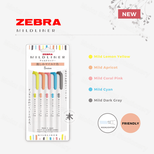 Zebra - Mildliner Double-Sided Pastel Highlighter - 5 Colour Set - Friendly