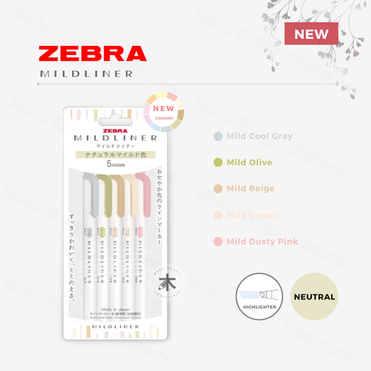 Zebra - Mildliner Double-Sided Pastel Highlighter - 5 Colour Set - Neutral