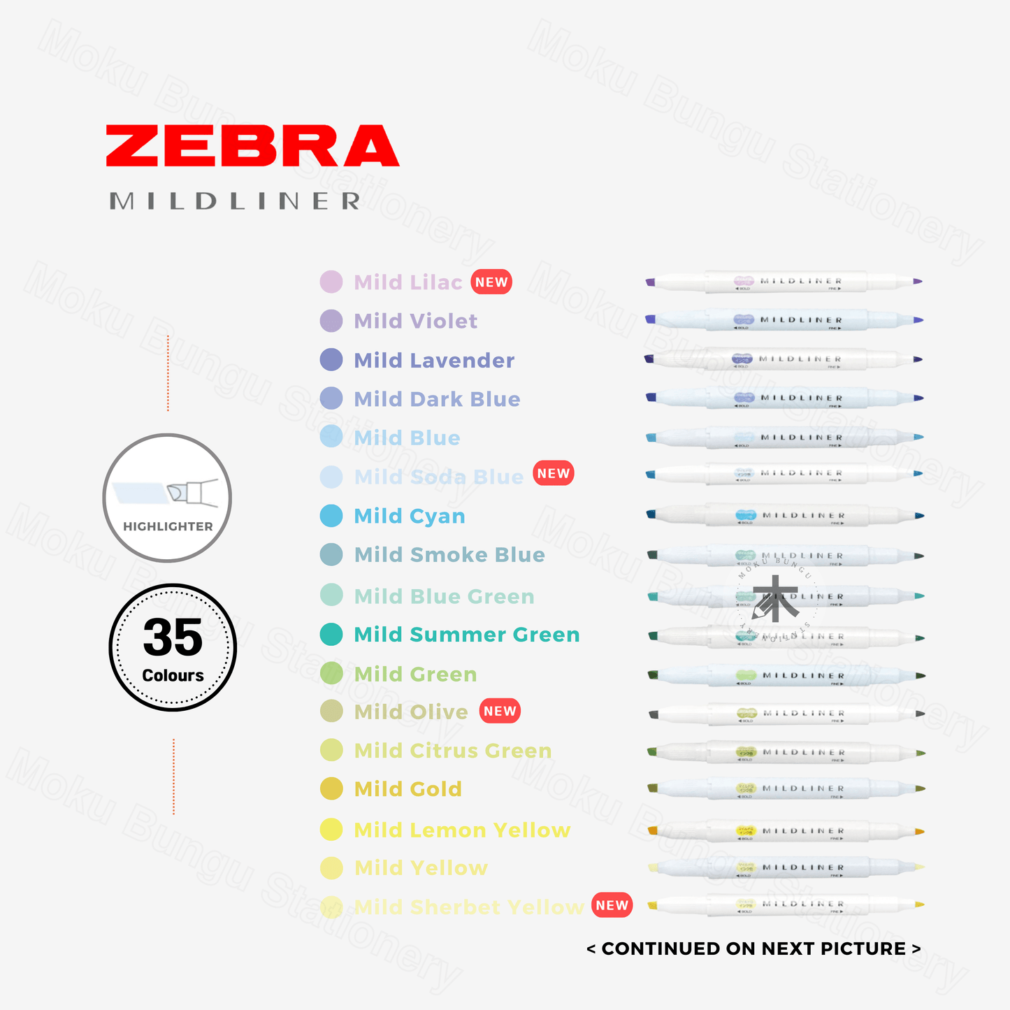 Zebra Mildliner Double-Sided Pastel Highlighters (35 Colours Available)