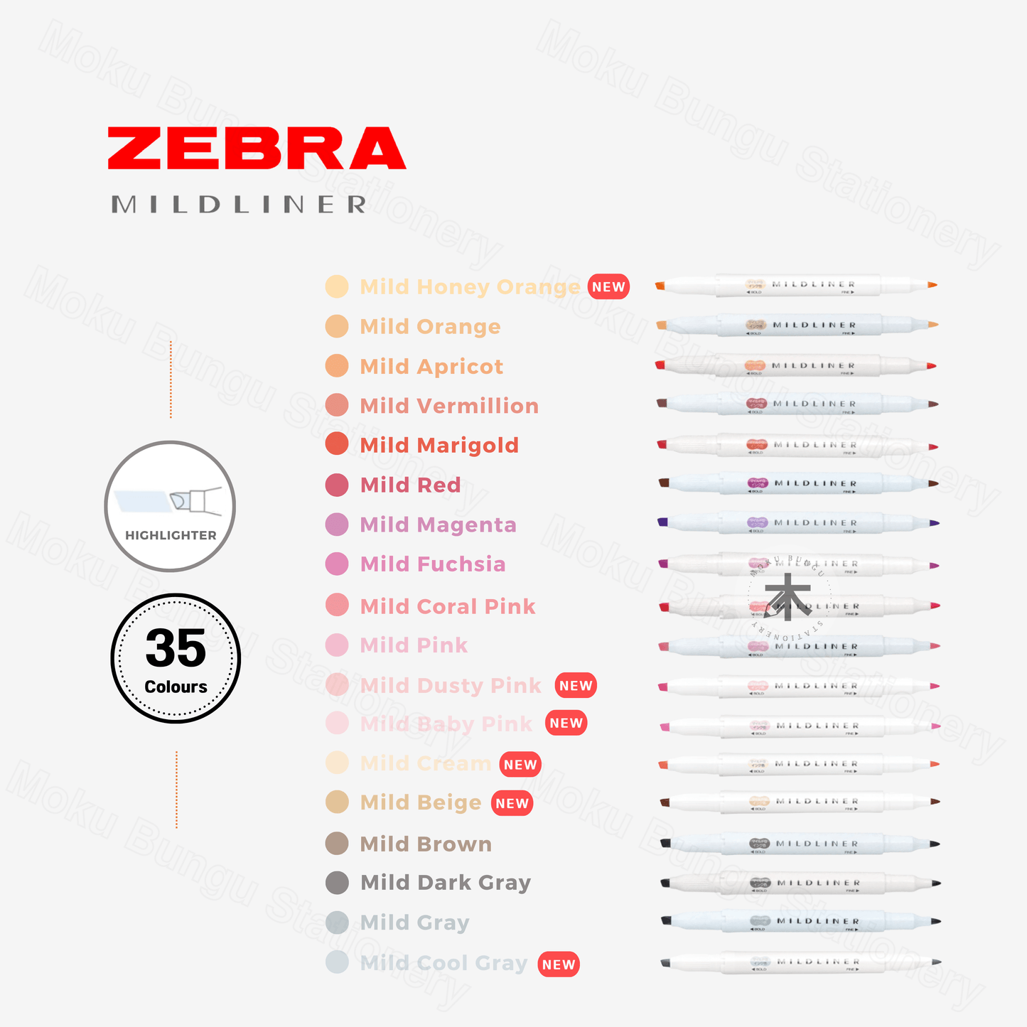 Zebra Mildliner Double-Sided Pastel Highlighters (35 Colours Available)