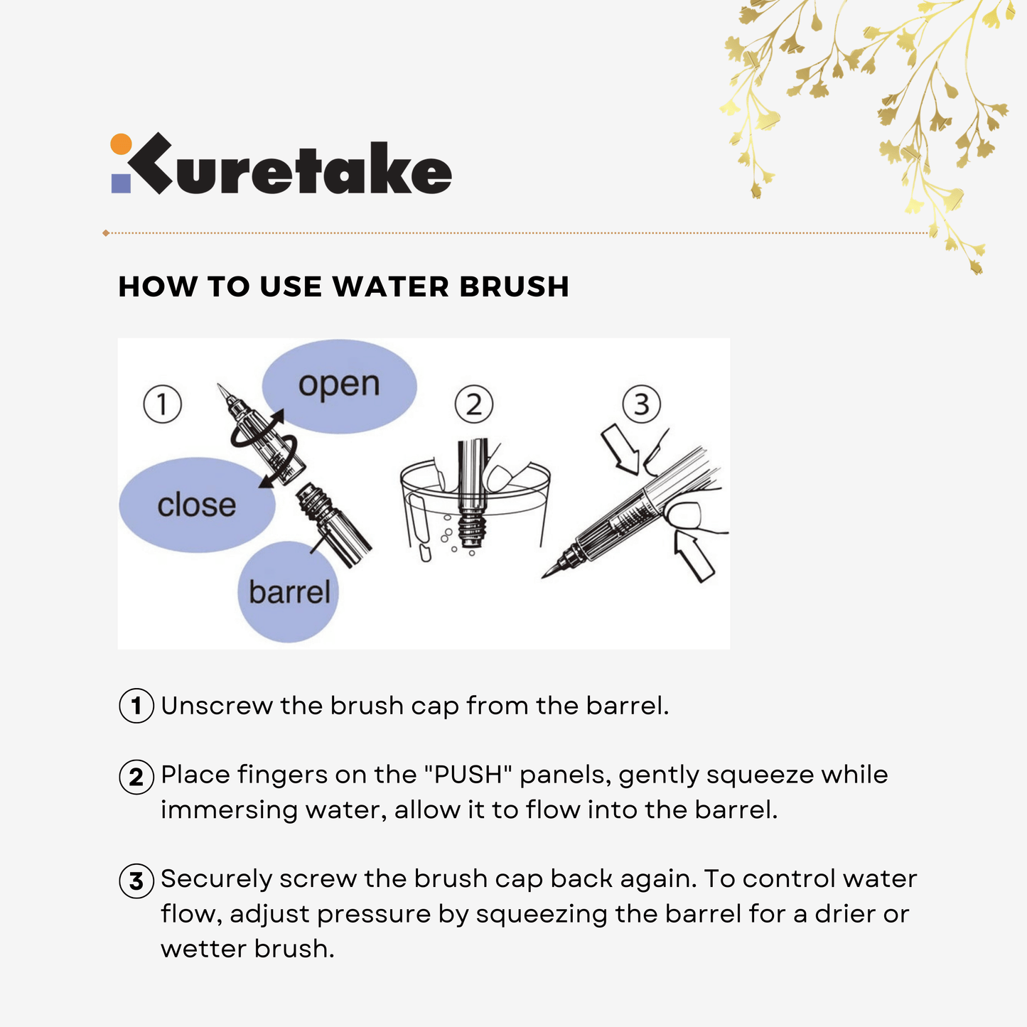 Kuretake - Water Brush Value Set - Small Tip, Medium Tip, Large Tip, Flat Tip